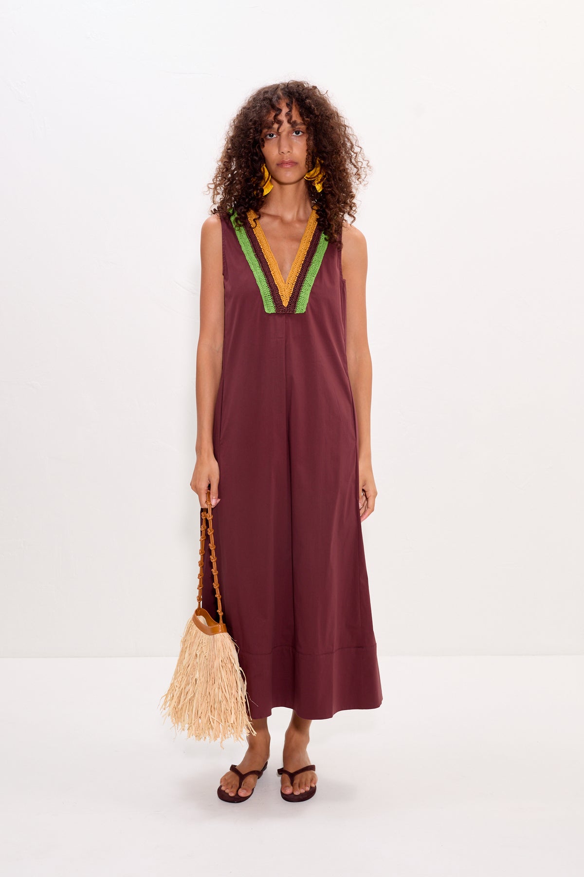 Mar Crochet Poplin Dress in Choco Brown