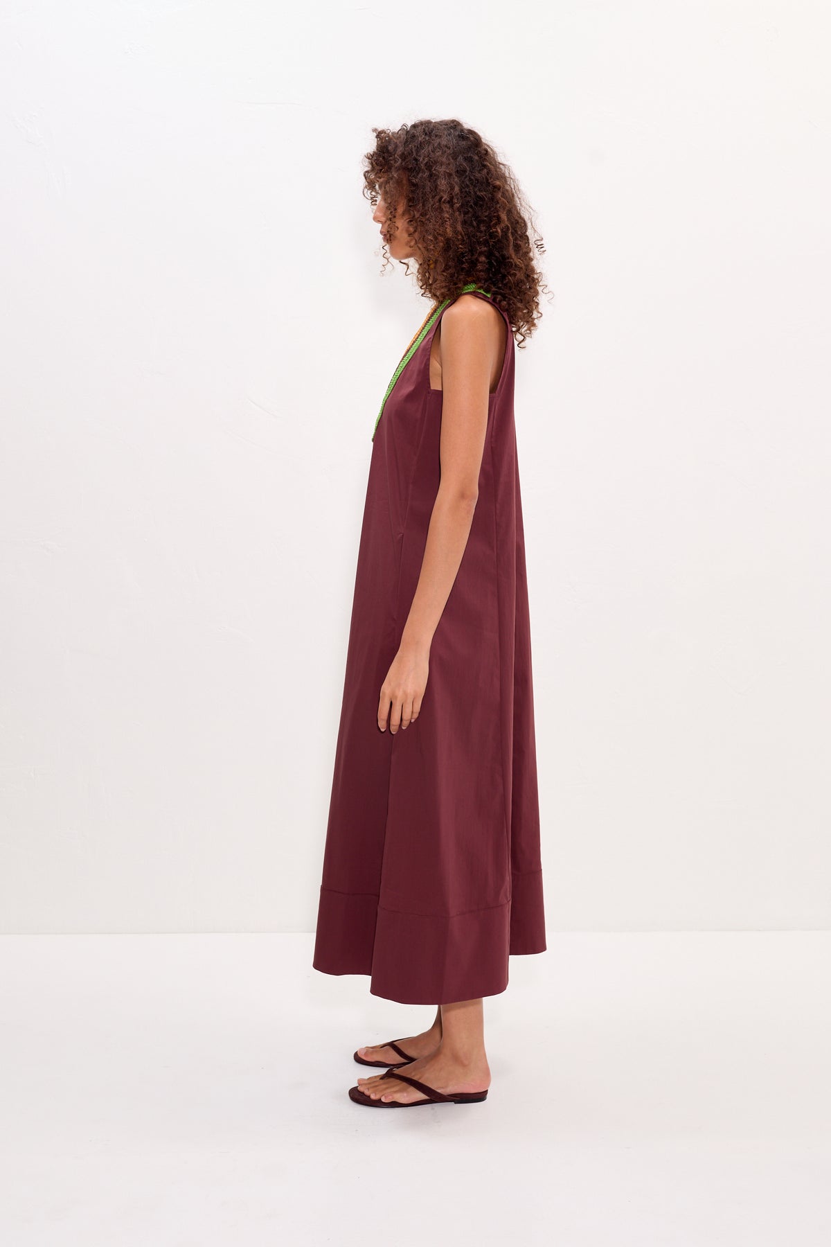 Mar Crochet Poplin Dress in Choco Brown