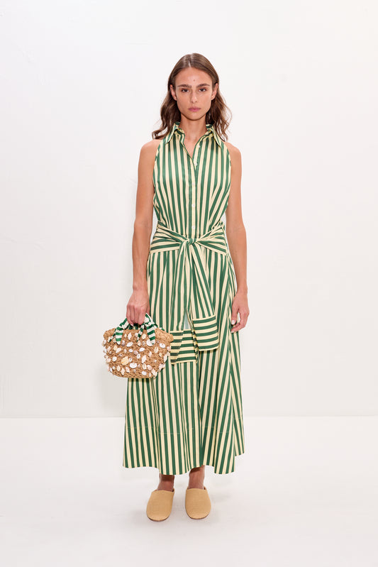 Inna Sleeveless Poplin Dress in Gummy Green/Ecru