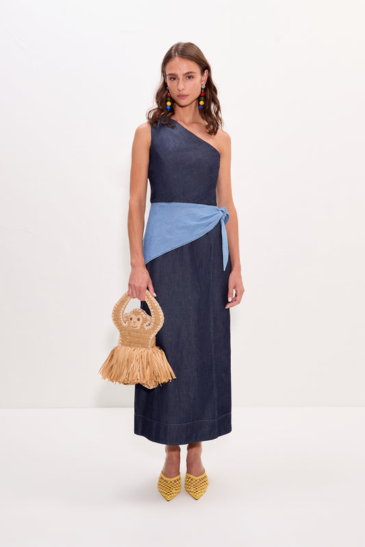 Belem Chambray Midi Dress in Indigo Combo