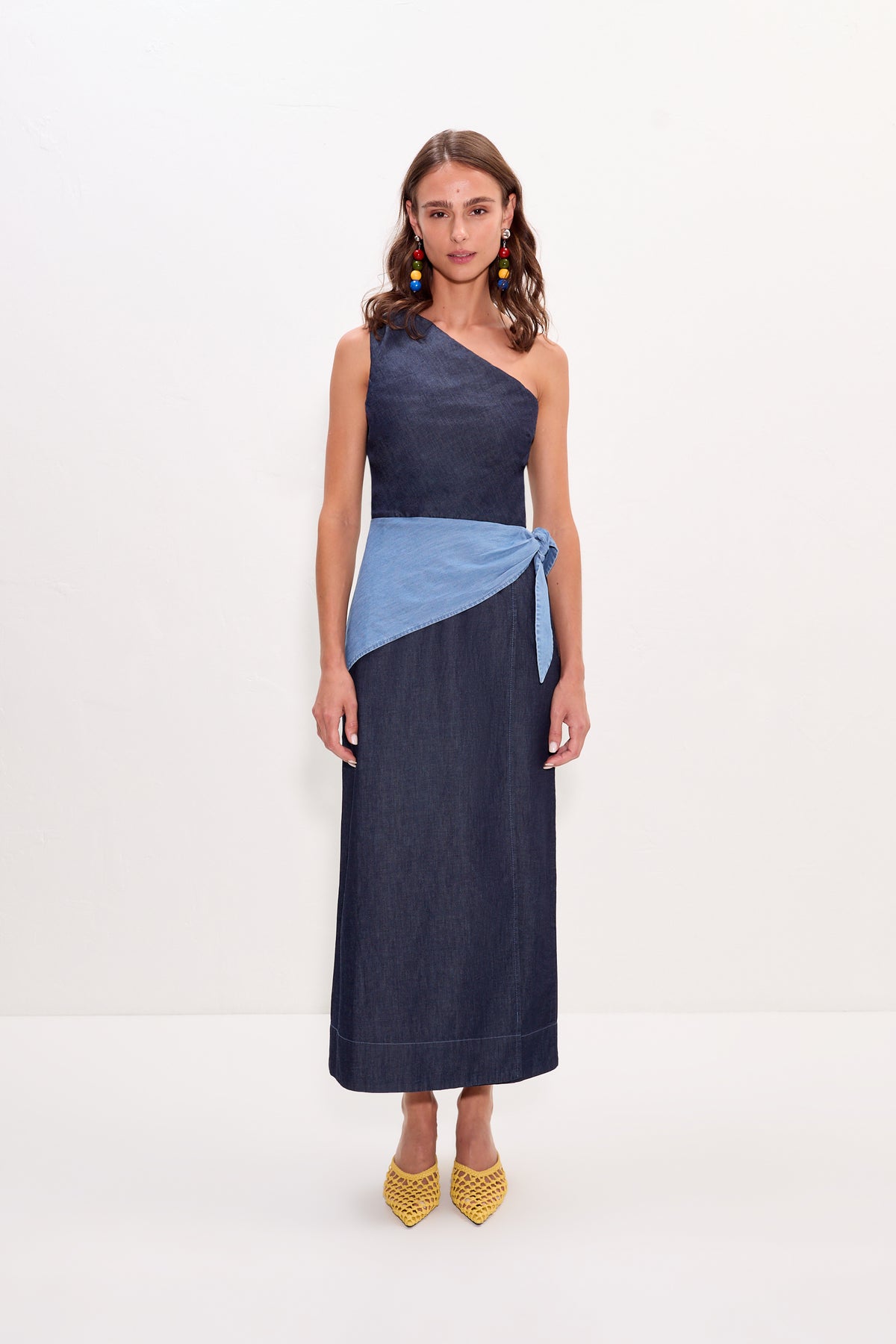 Belem Chambray Midi Dress in Indigo Combo
