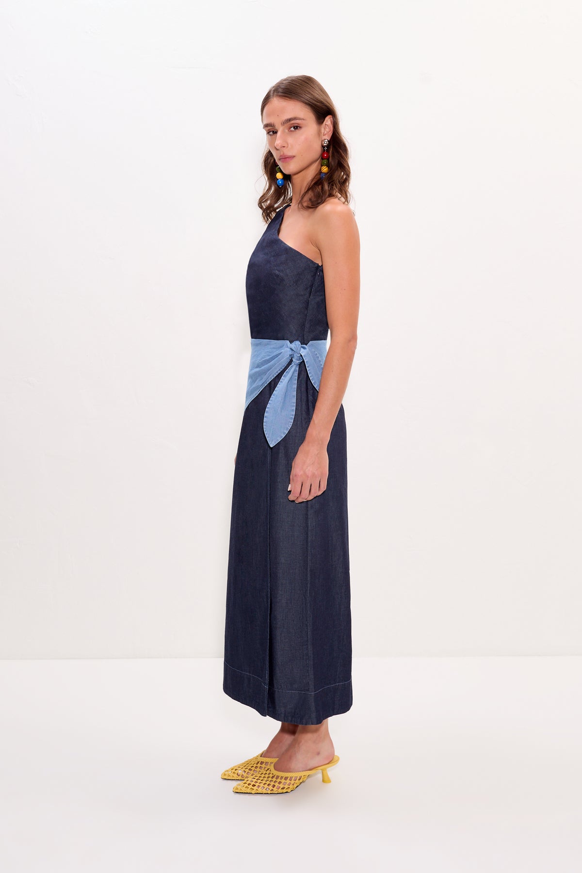 Belem Chambray Midi Dress in Indigo Combo