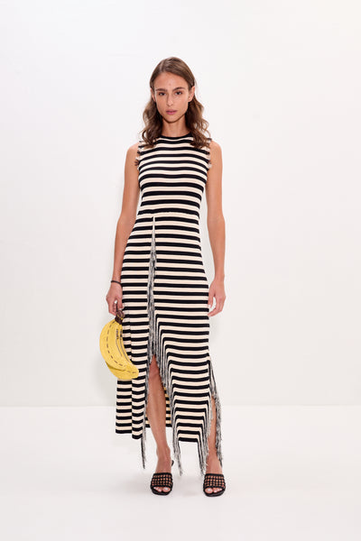 SIMONMILLER Sabine Fringe Knit Dress in Black,White - Size S SIMONMILLER Sabine Fringe Knit Dress in Black,White - Size S