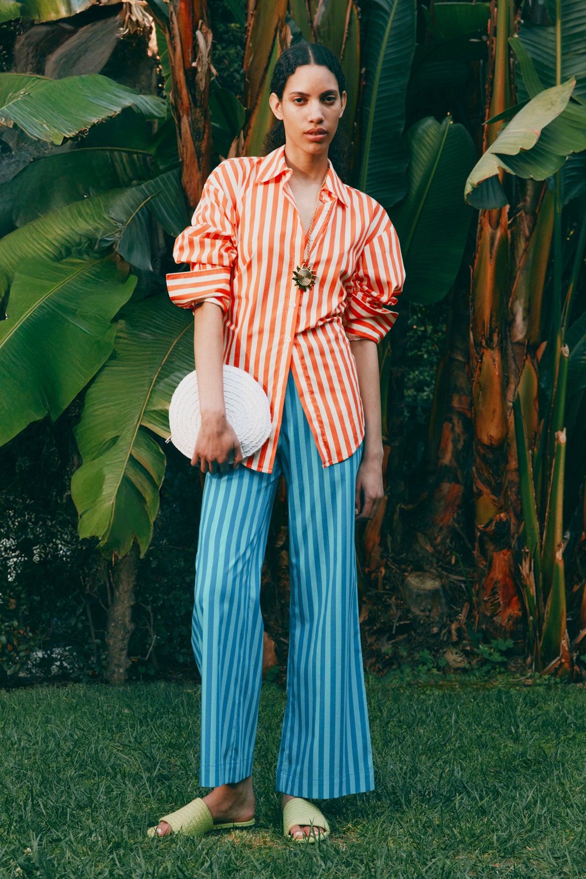 Pia Striped Poplin Pant In Tonal Blue Stripe