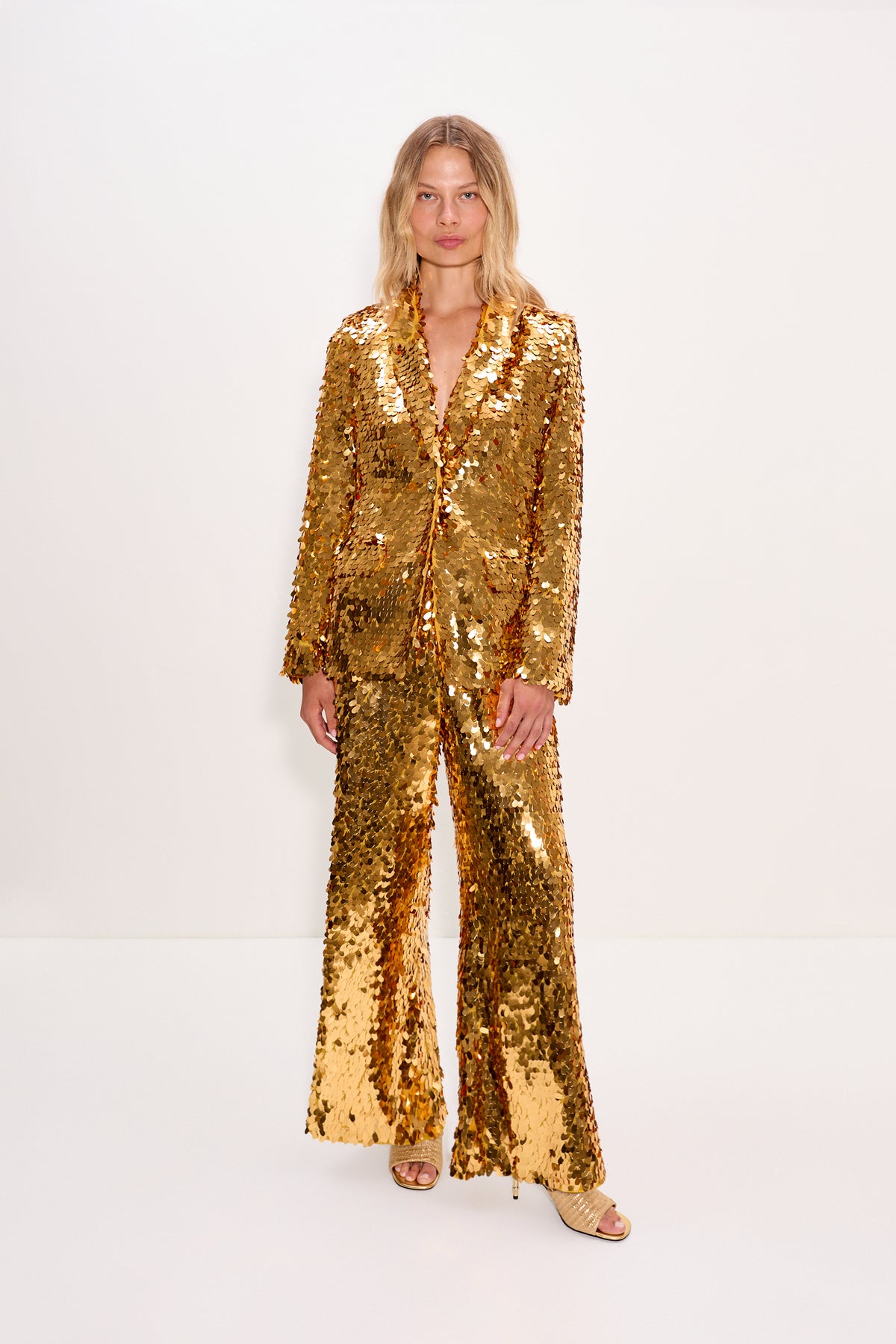 Nella Sequin Wide Leg Pant In Star Gold