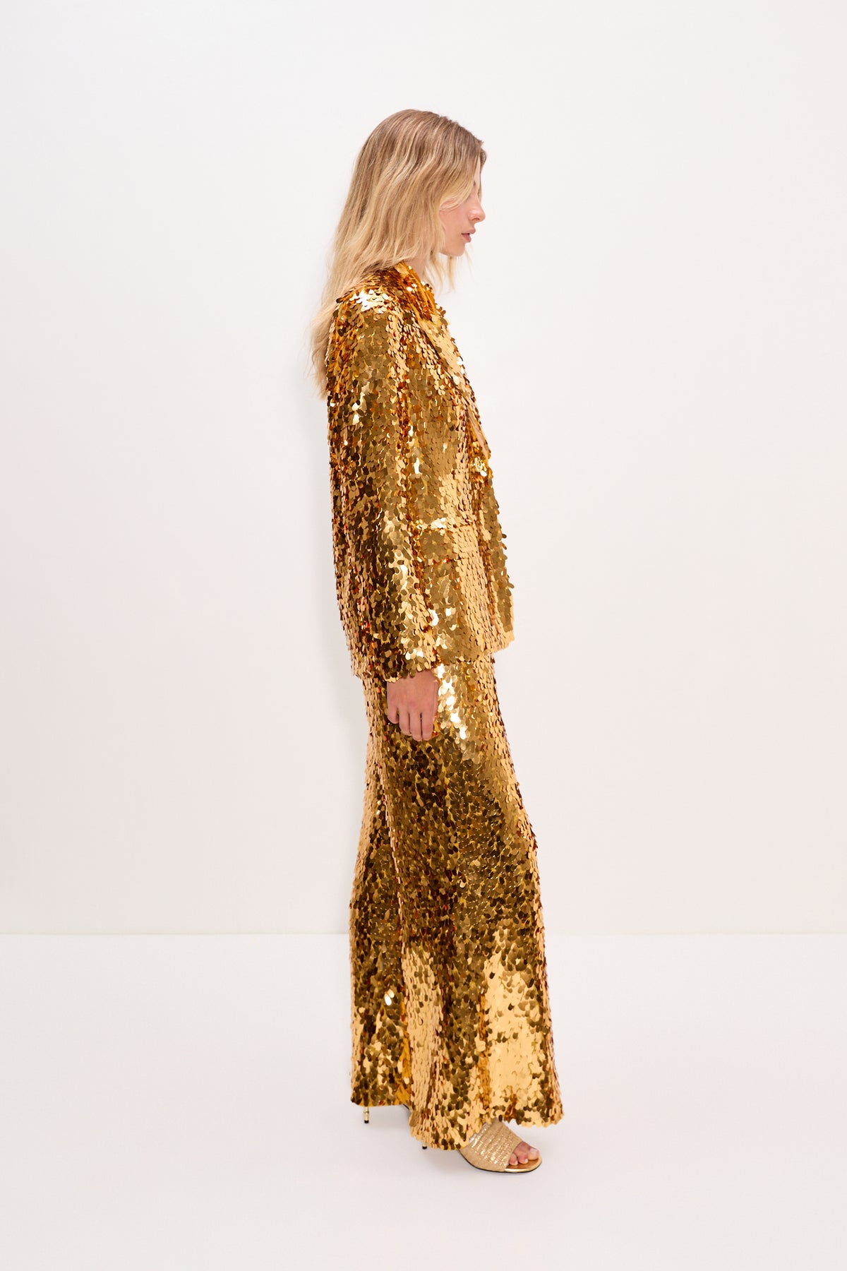 Nella Sequin Wide Leg Pant In Star Gold