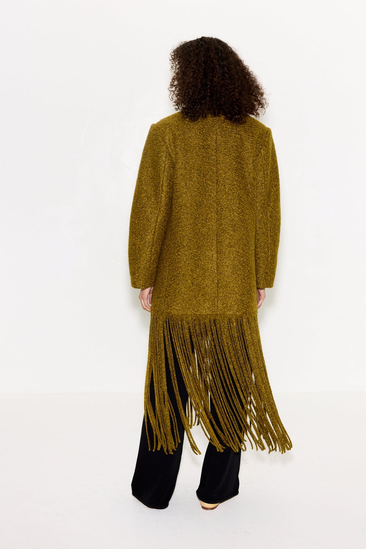 Vero Fringe Coat In Mustard Melange