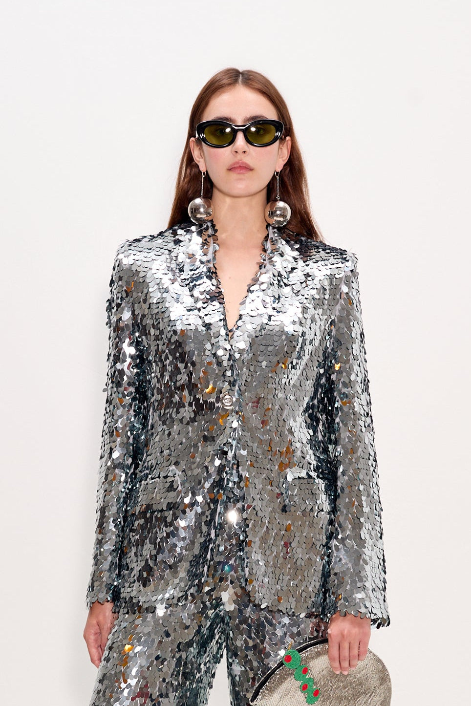 Leon Sequin Blazer In Satellite Silver
