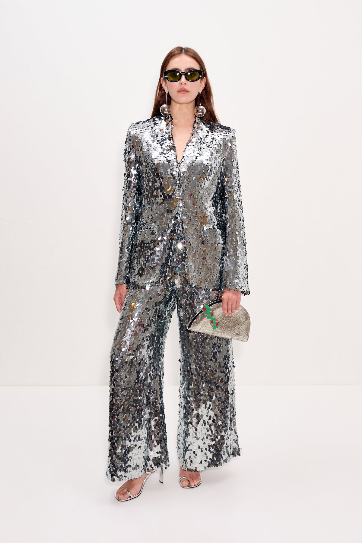 Nella Sequin Wide Leg Pant In Satellite Silver