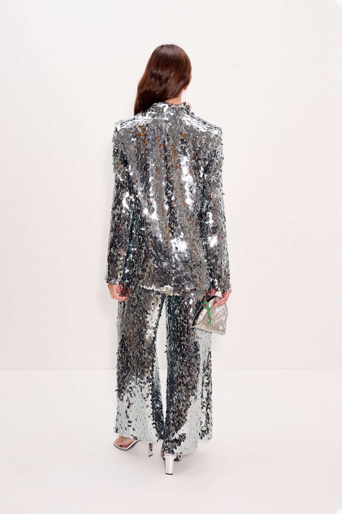 Leon Sequin Blazer In Satellite Silver
