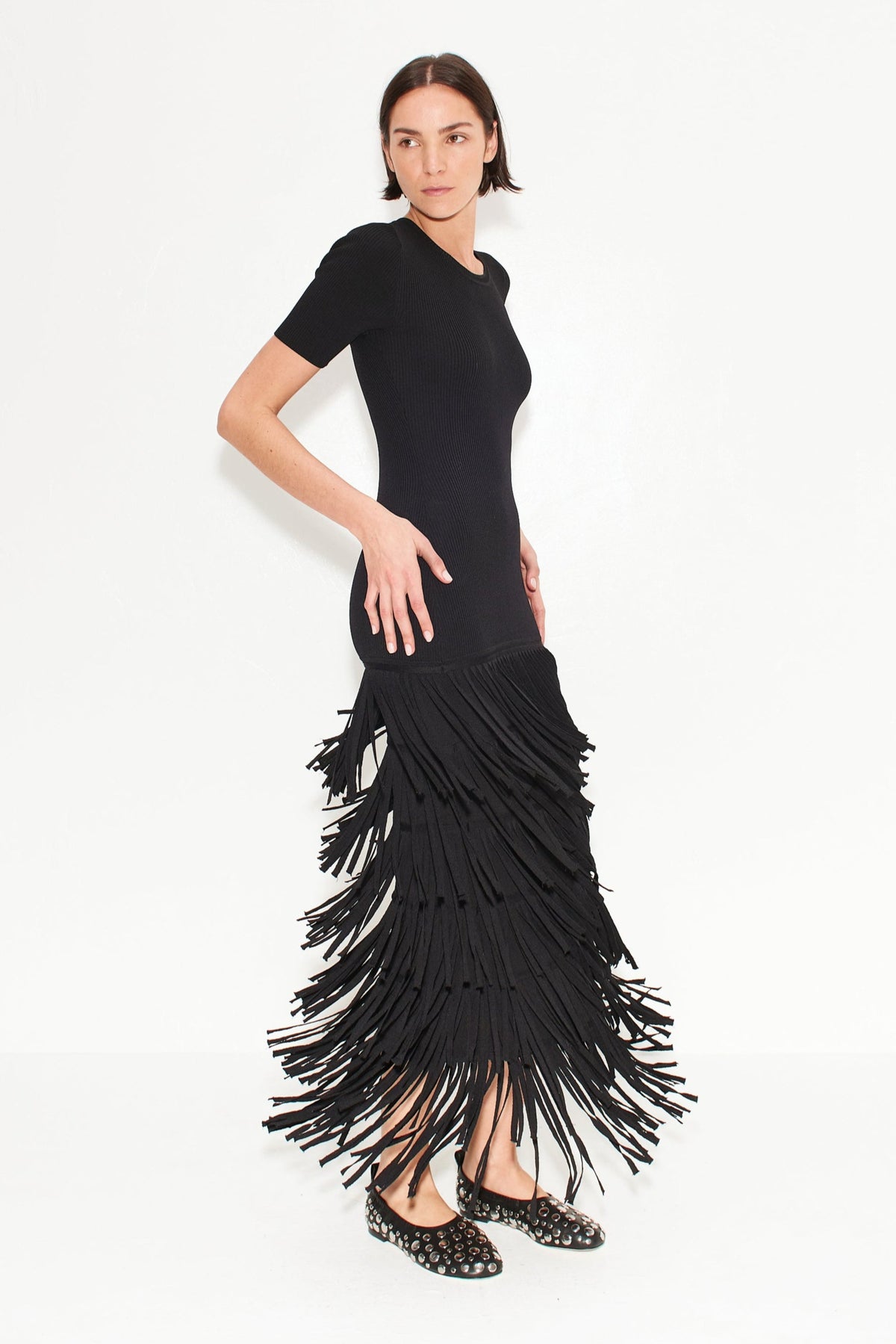 ZA-ZA-KNIT-FRINGE-DRESS-BLACK