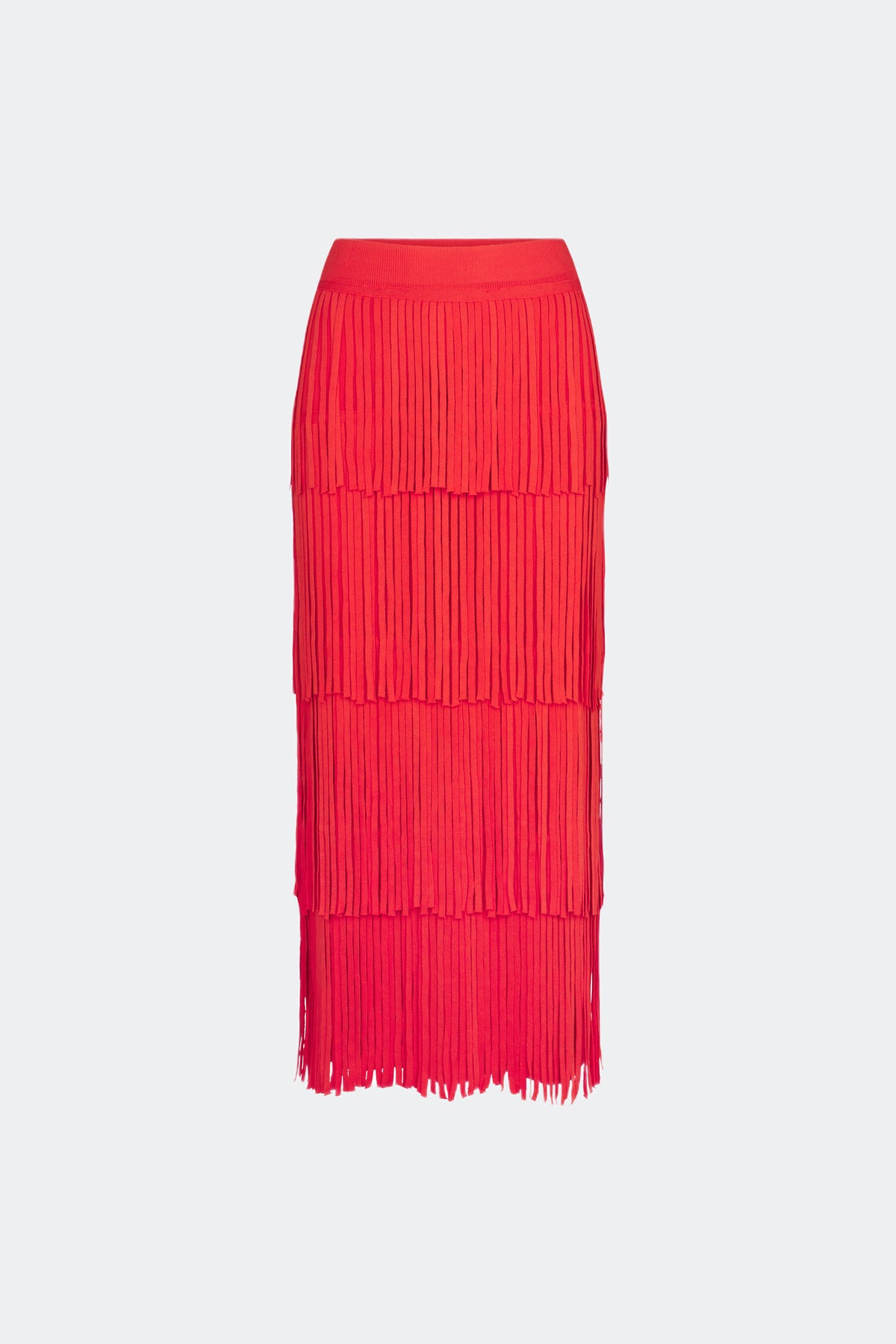 Za Za Knit Fringe Skirt in Coral Red