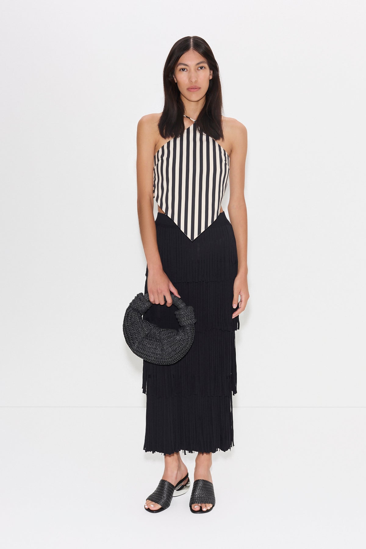 Za Za Knit Fringe Skirt in Black