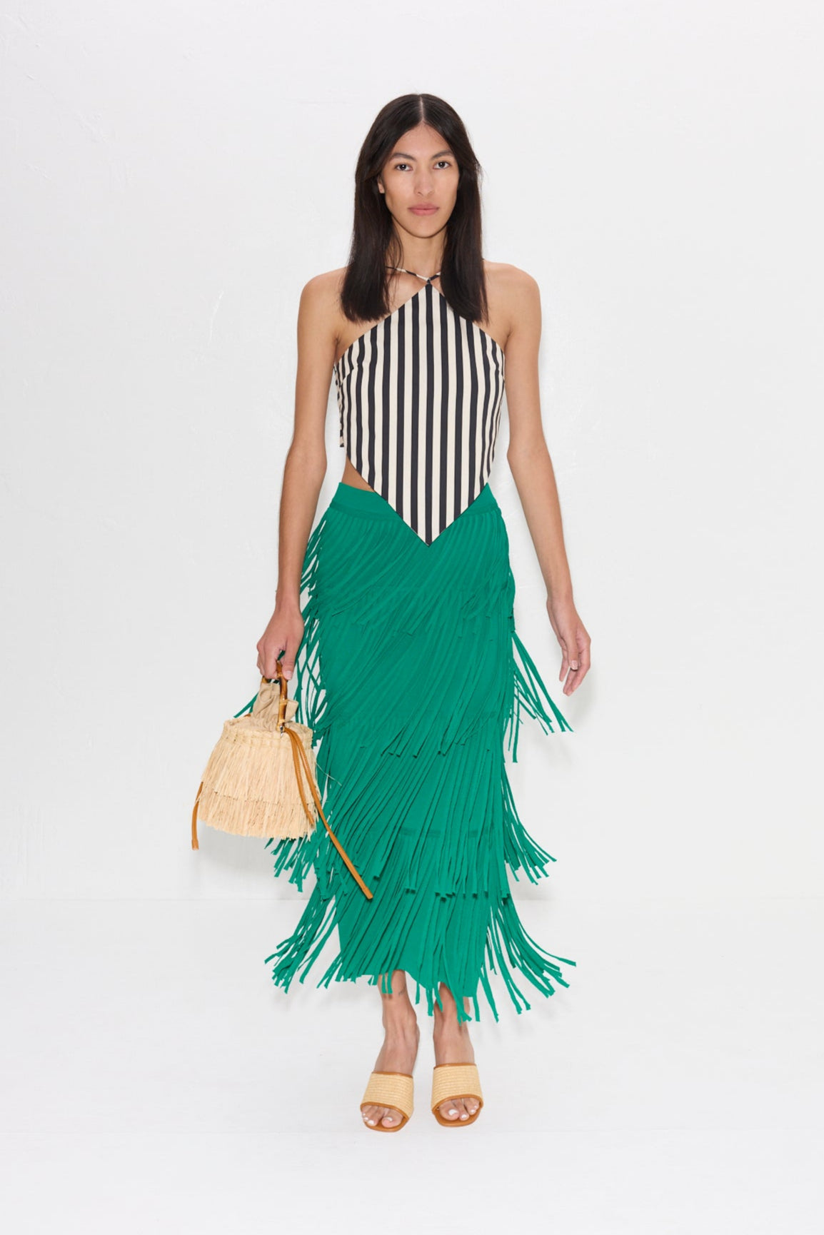 Za Za Knit Fringe Skirt in Jade