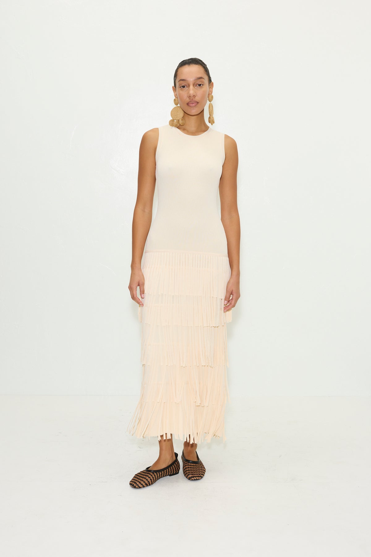 W7247ZAZAKNITFRINGEDRESS-IVORY