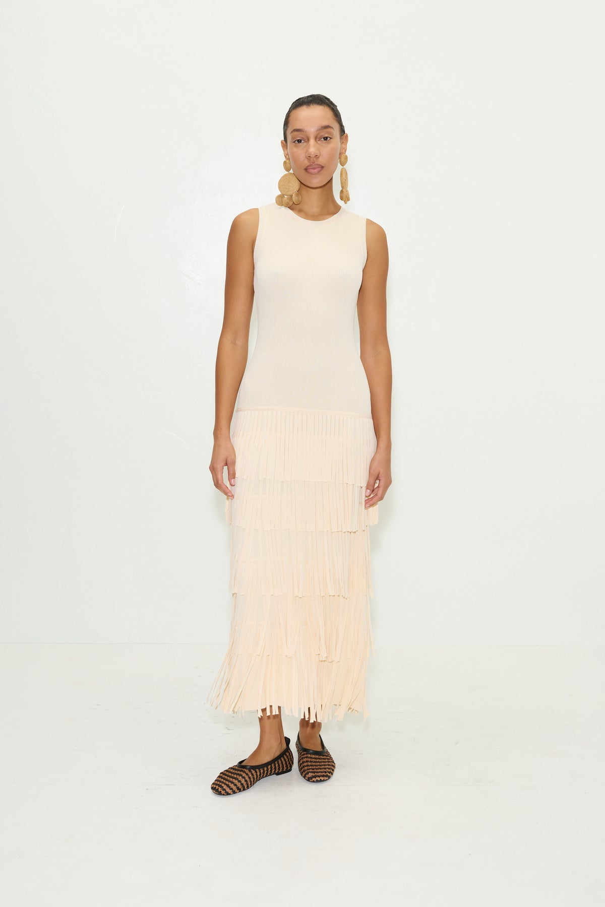 W7247ZAZAKNITFRINGEDRESS-IVORY