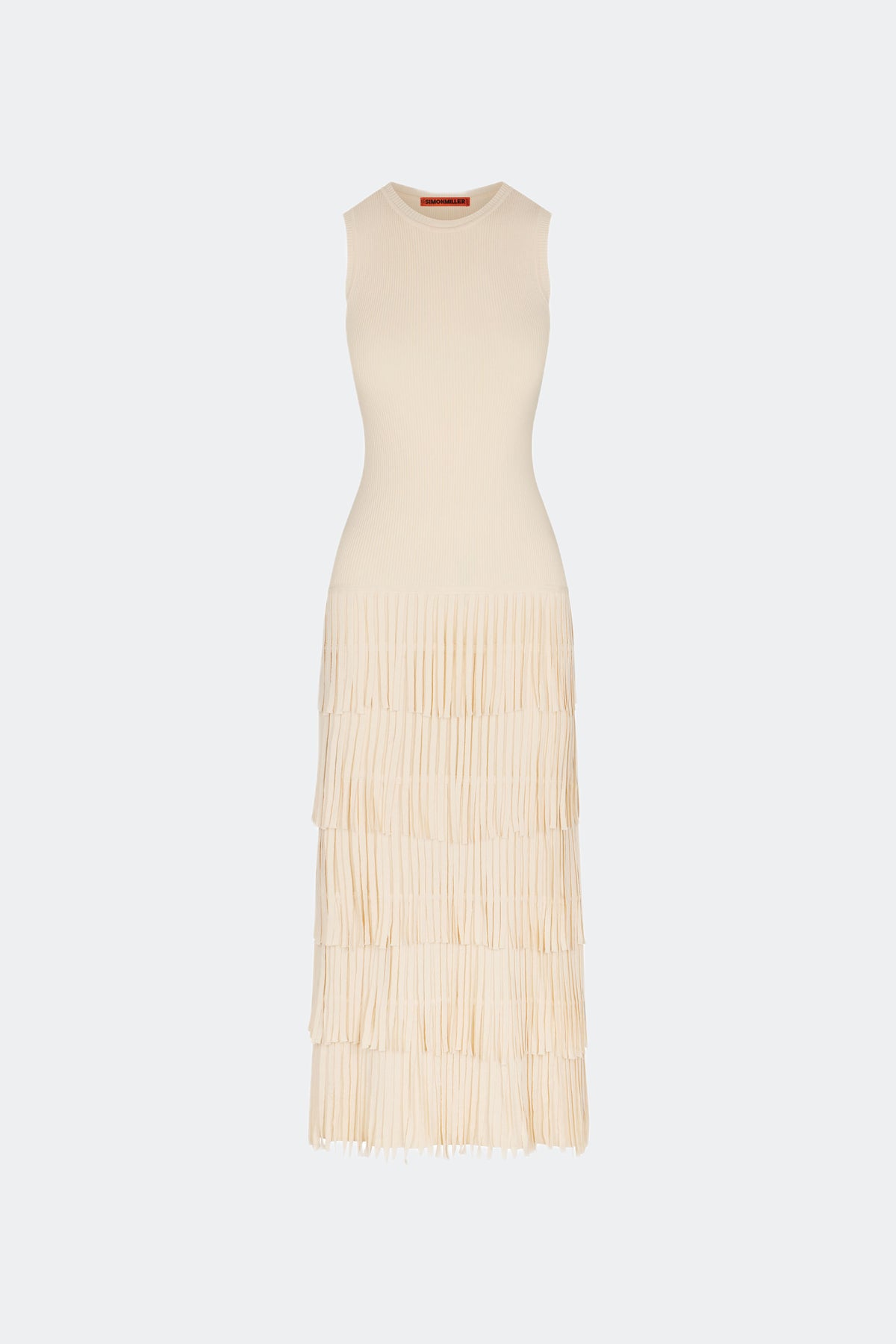 Za Za Sleeveless Knit Fringe Dress in Ivory