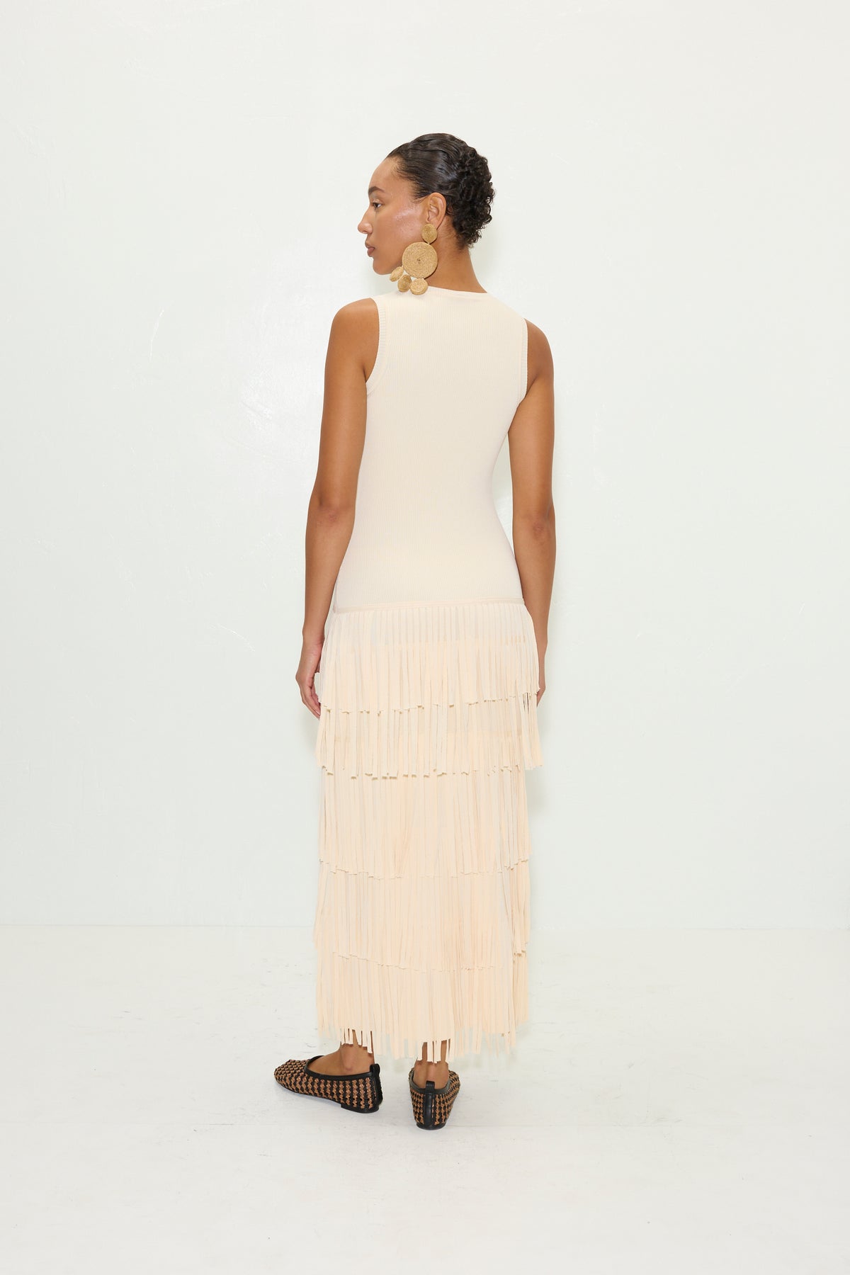 W7247ZAZAKNITFRINGEDRESS-IVORY