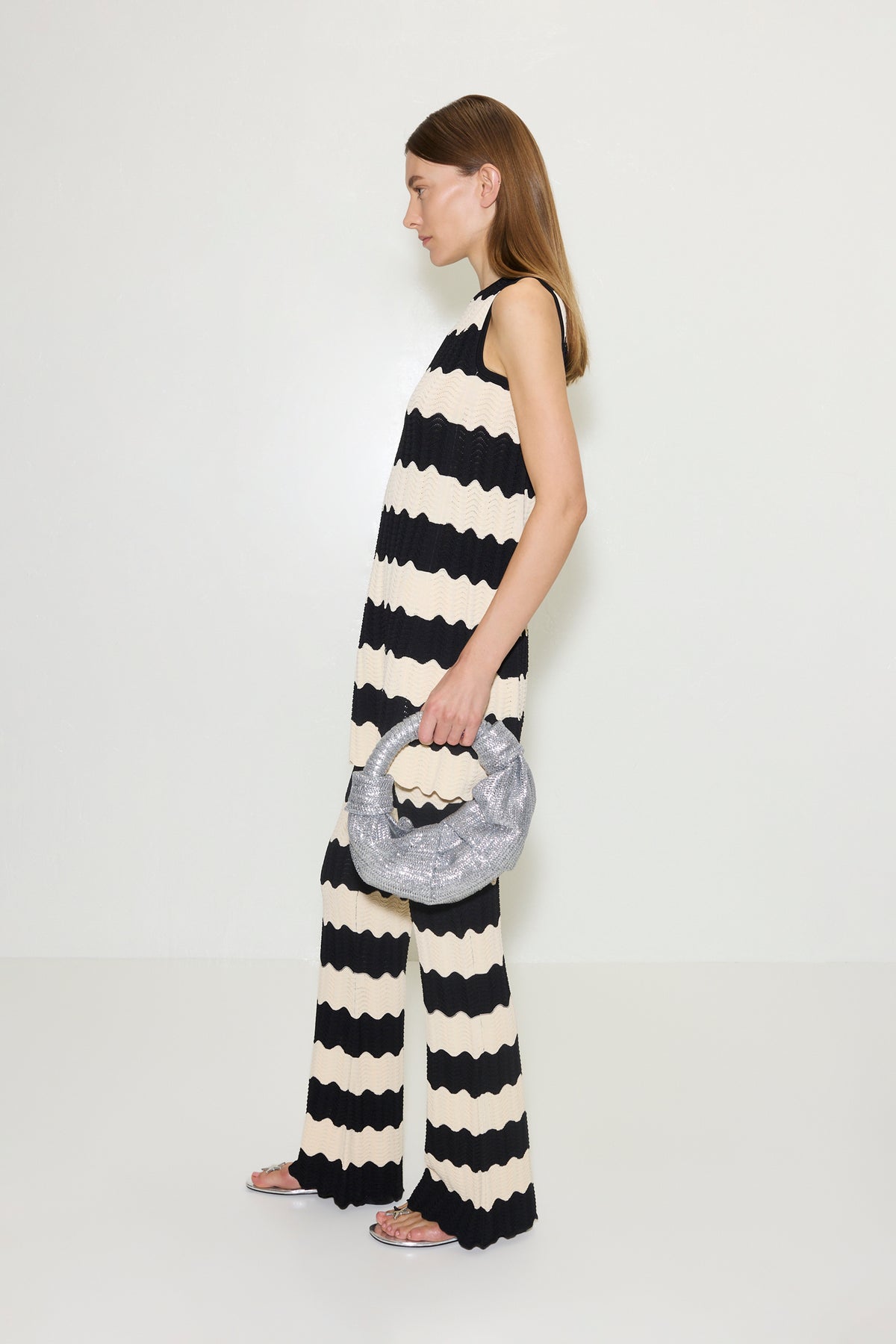 Moji Knit Pant in Black/Macadamia Wave Stripe
