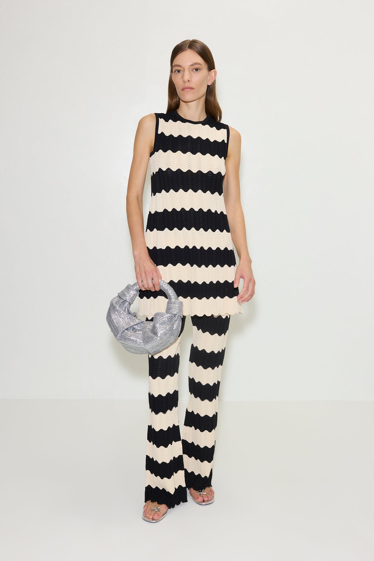 Moji Knit Pant in Black/Macadamia Wave Stripe