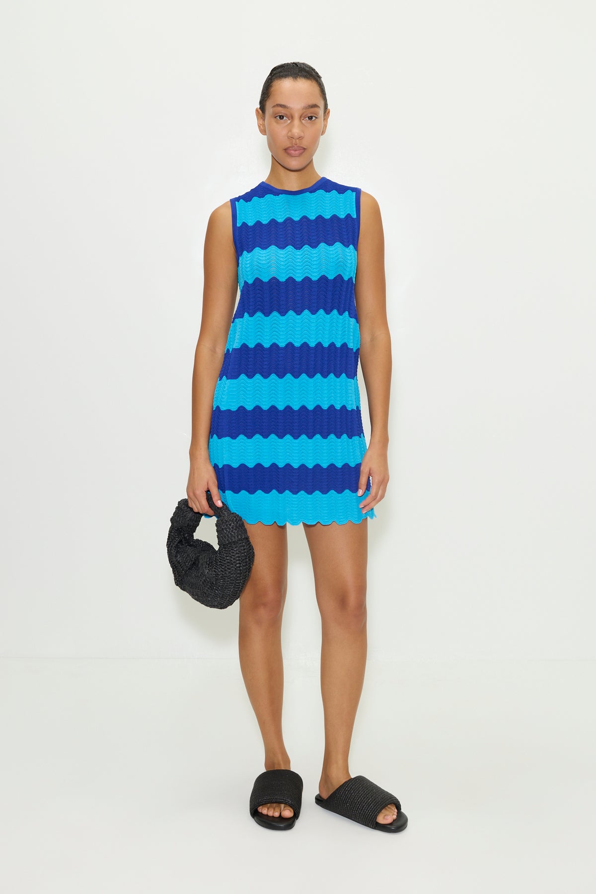 Moji Knit Mini Dress in Blue Tontal Wave Stripe