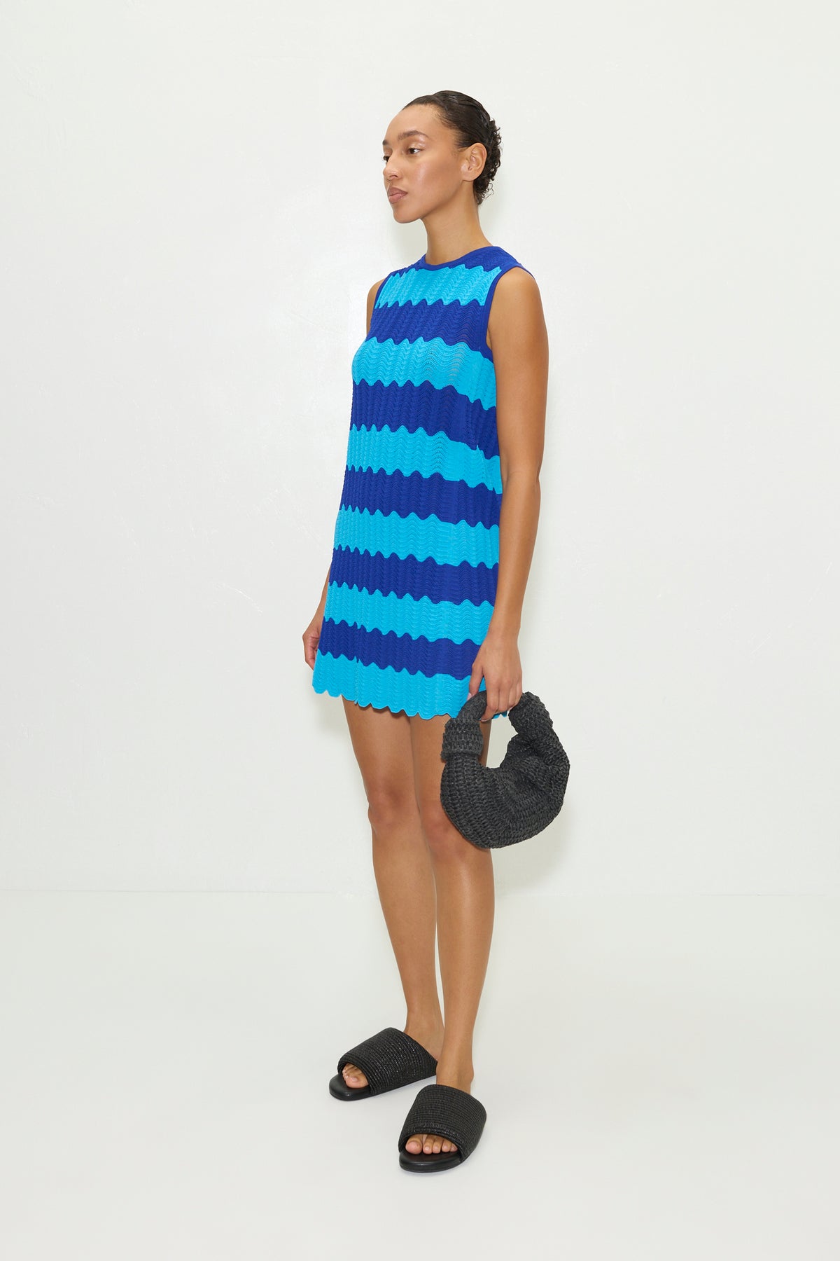 Moji Knit Mini Dress in Blue Tontal Wave Stripe