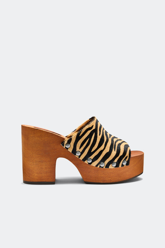 Haircalf Sol Wood Sandal In Brown Zebra