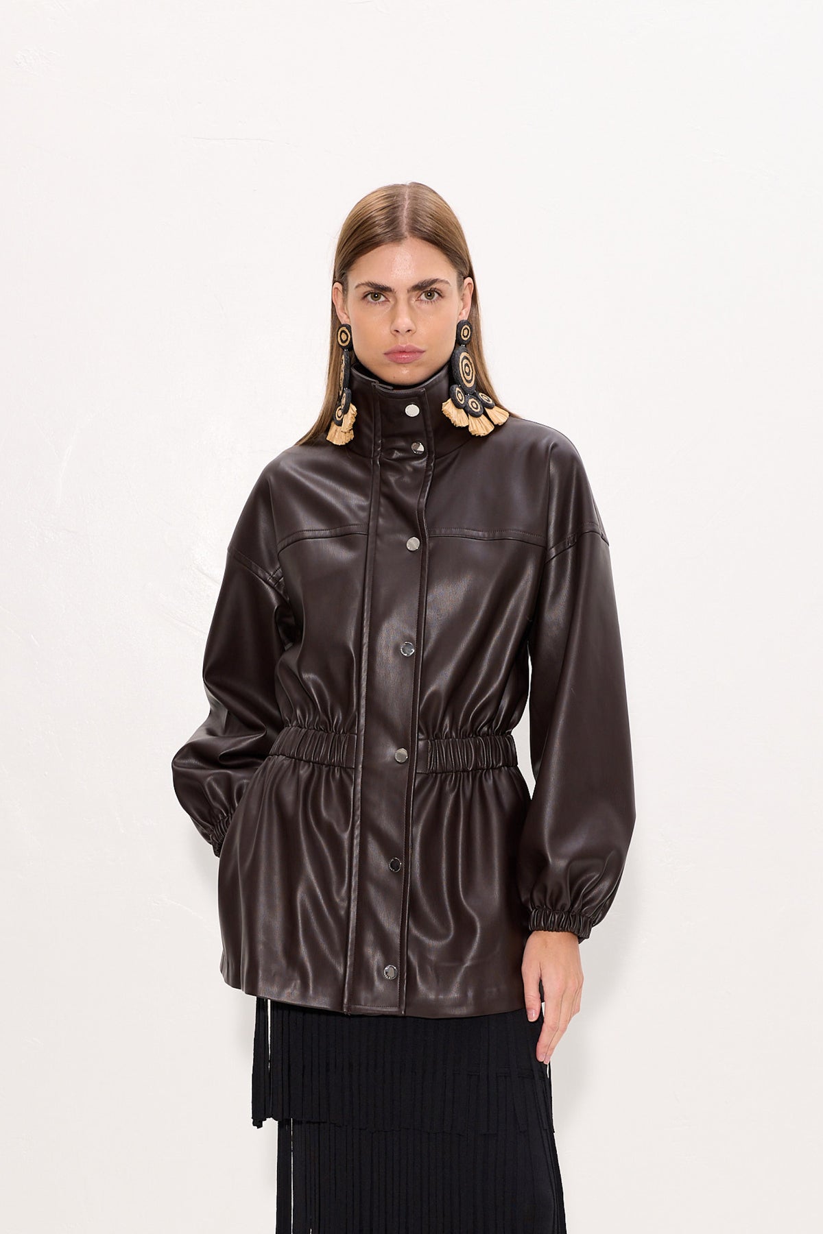 Yara Vegan Leather Jacket In Dark Choco Brown