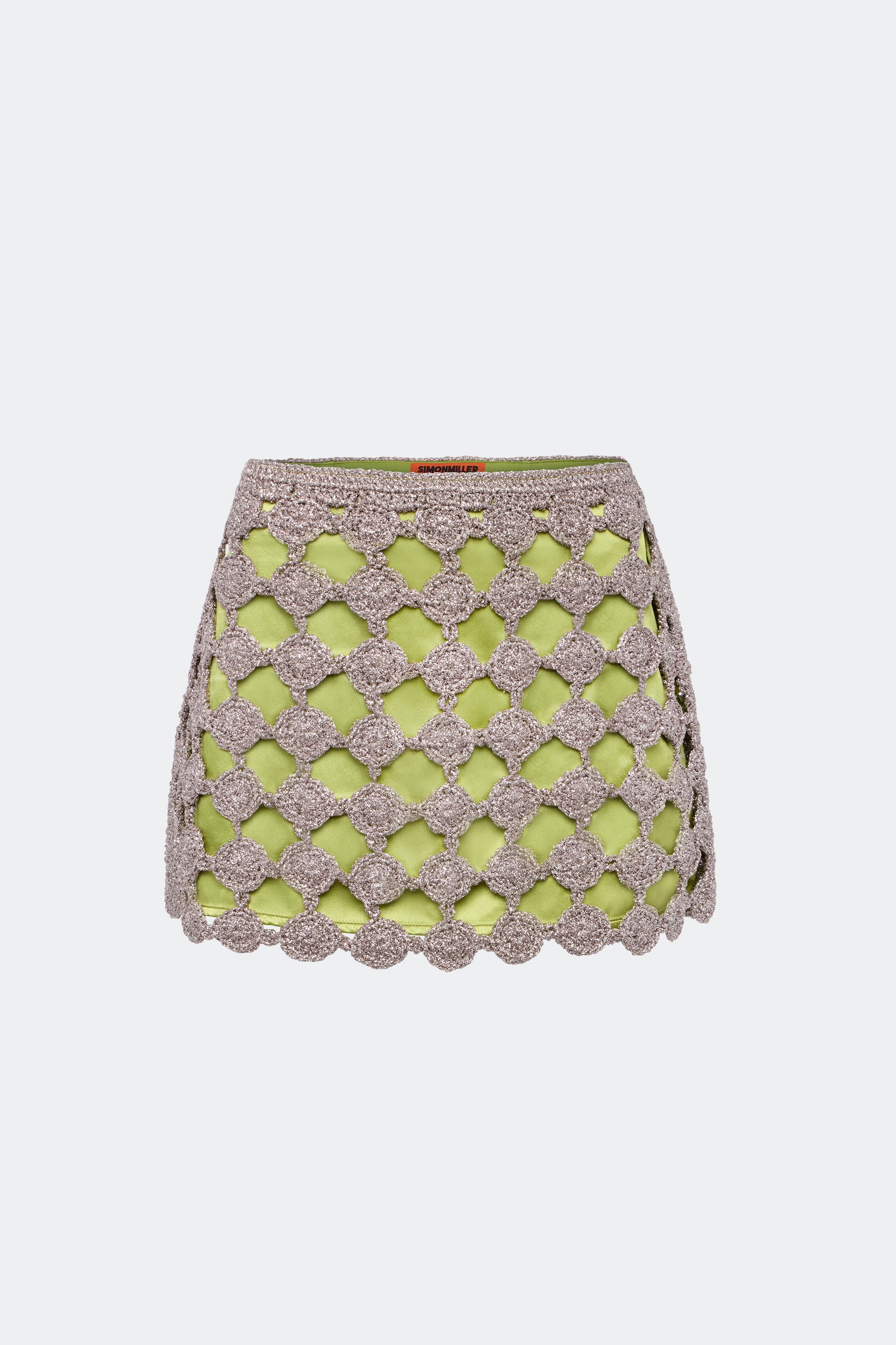 Zera Crochet Mini Skirt In Moss/Satellite Silver