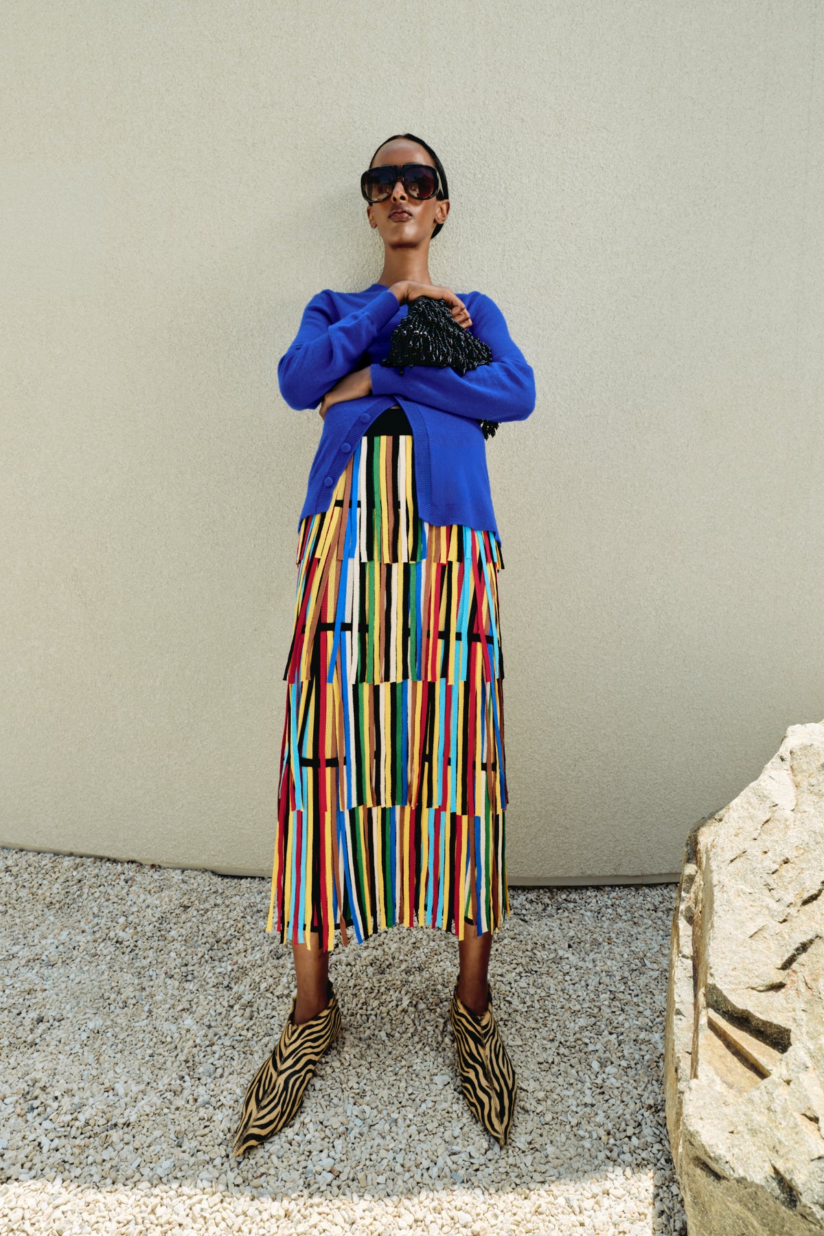 Za Za Knit Fringe Skirt In Primary Stripe