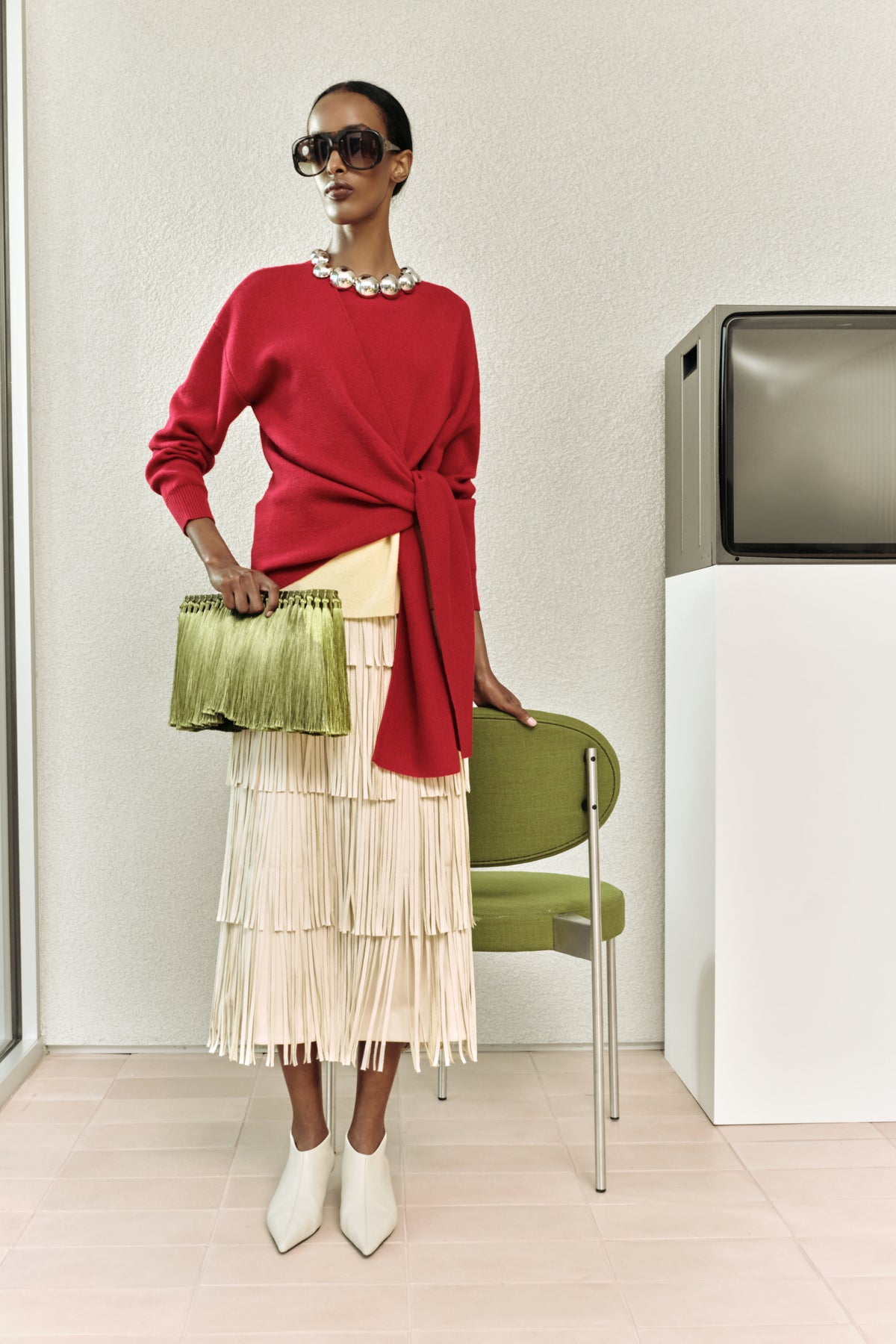Za Za Vegan Leather Fringe Skirt In Ecru