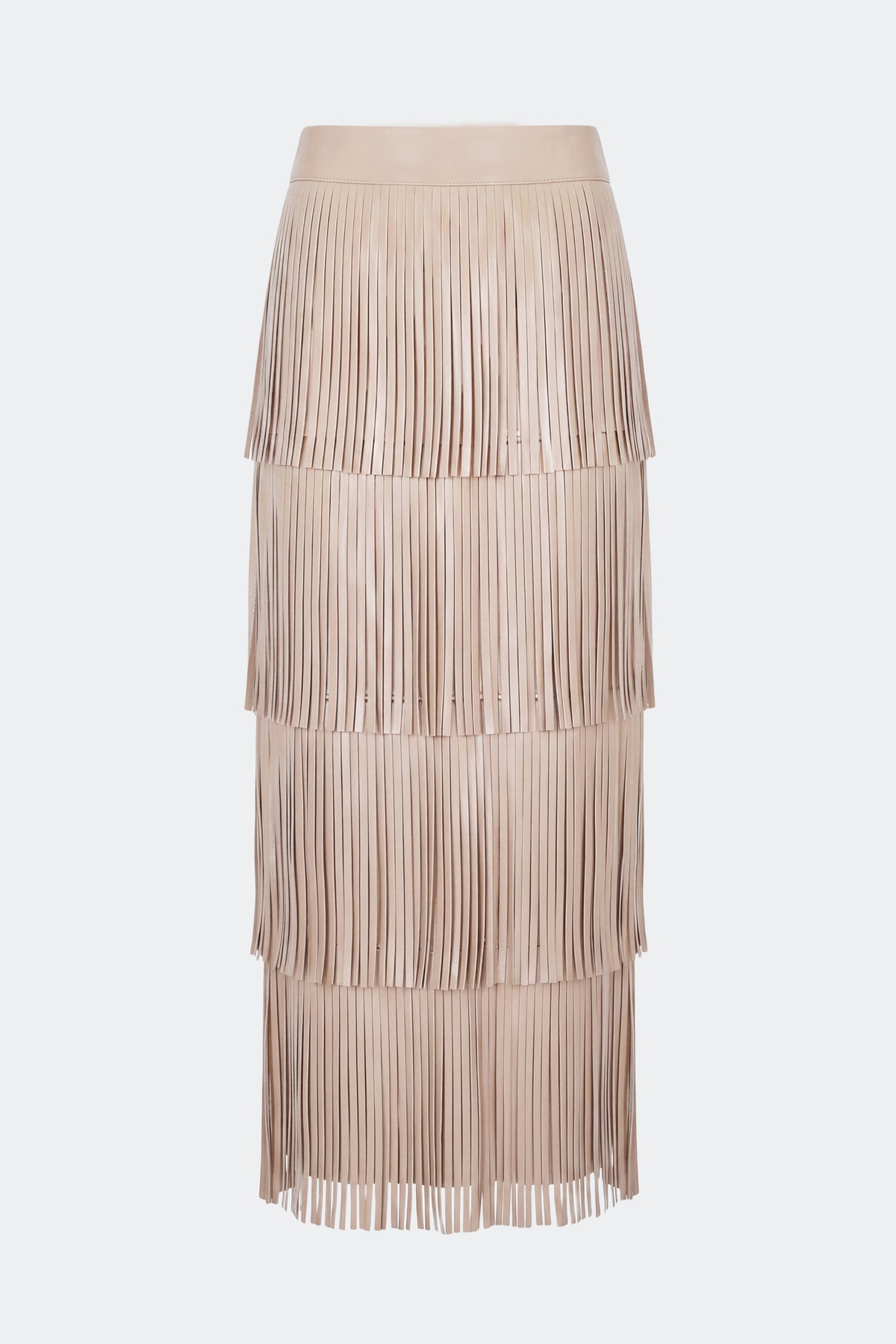Za Za Vegan Leather Fringe Skirt In Ecru