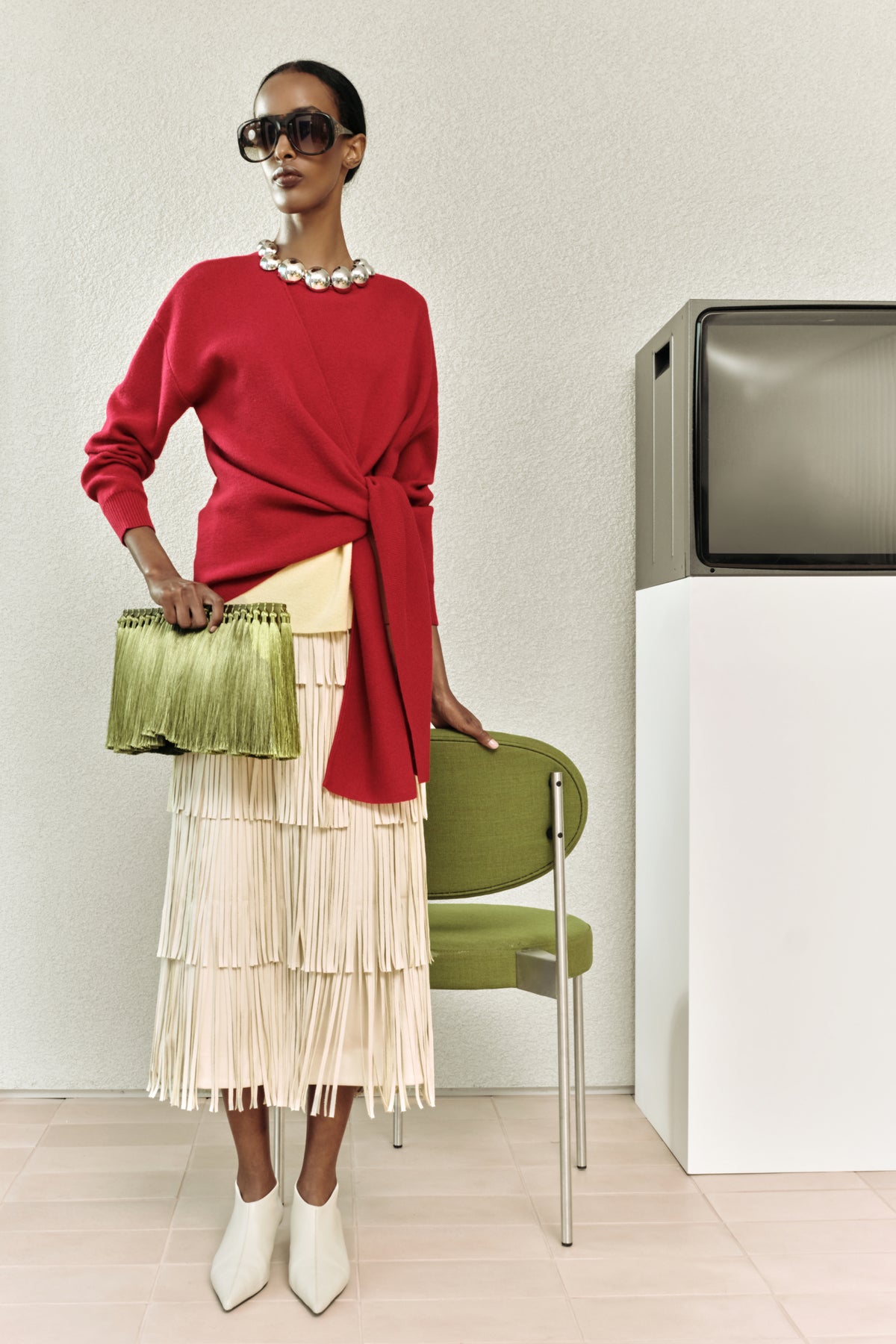 Za Za Vegan Leather Fringe Skirt In Ecru
