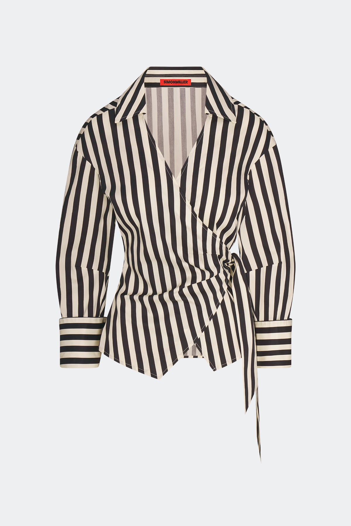 Anya Poplin Wrap Top In Black/White Stripe