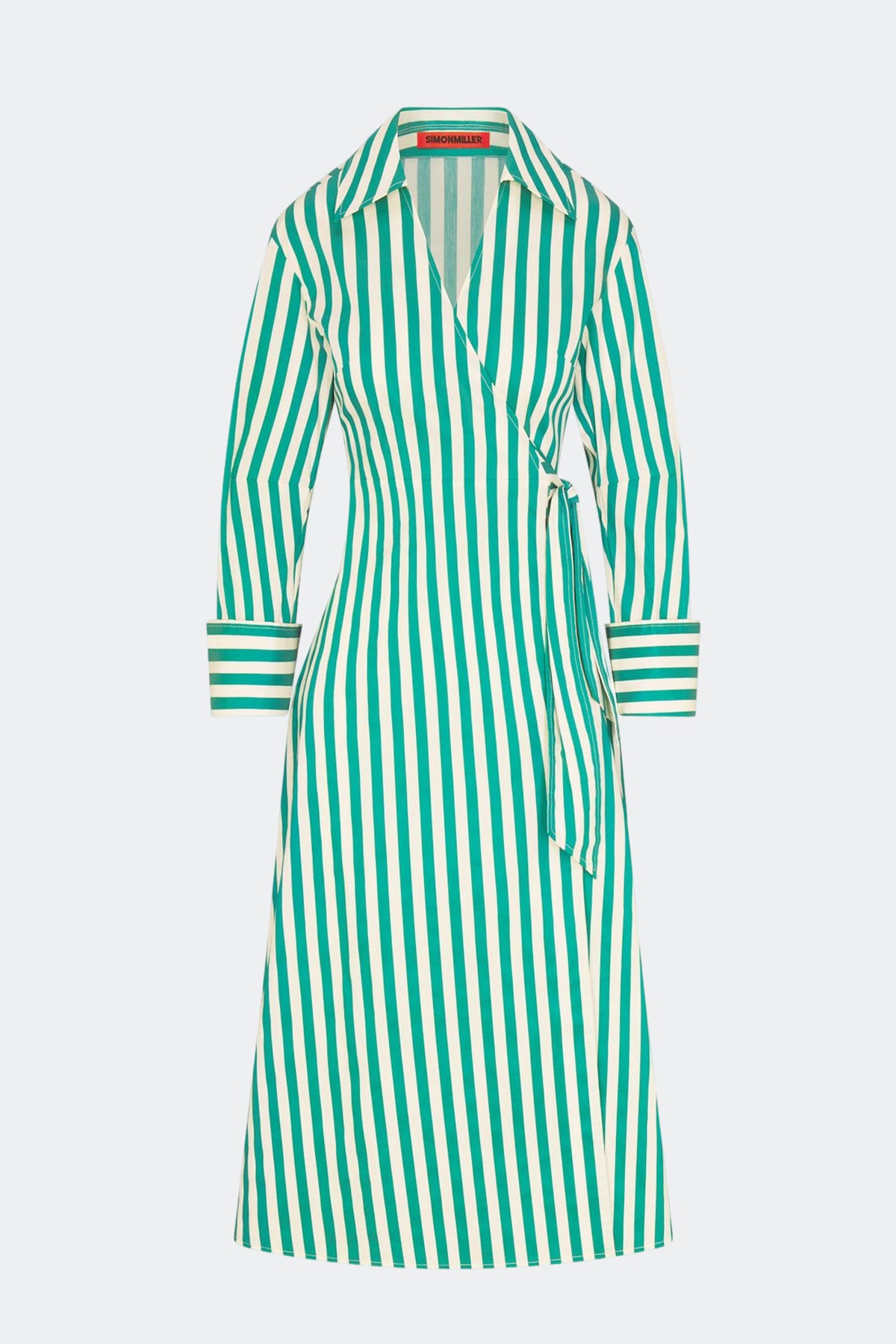 Anya Poplin Wrap Dress In Teal/Cream Stripe