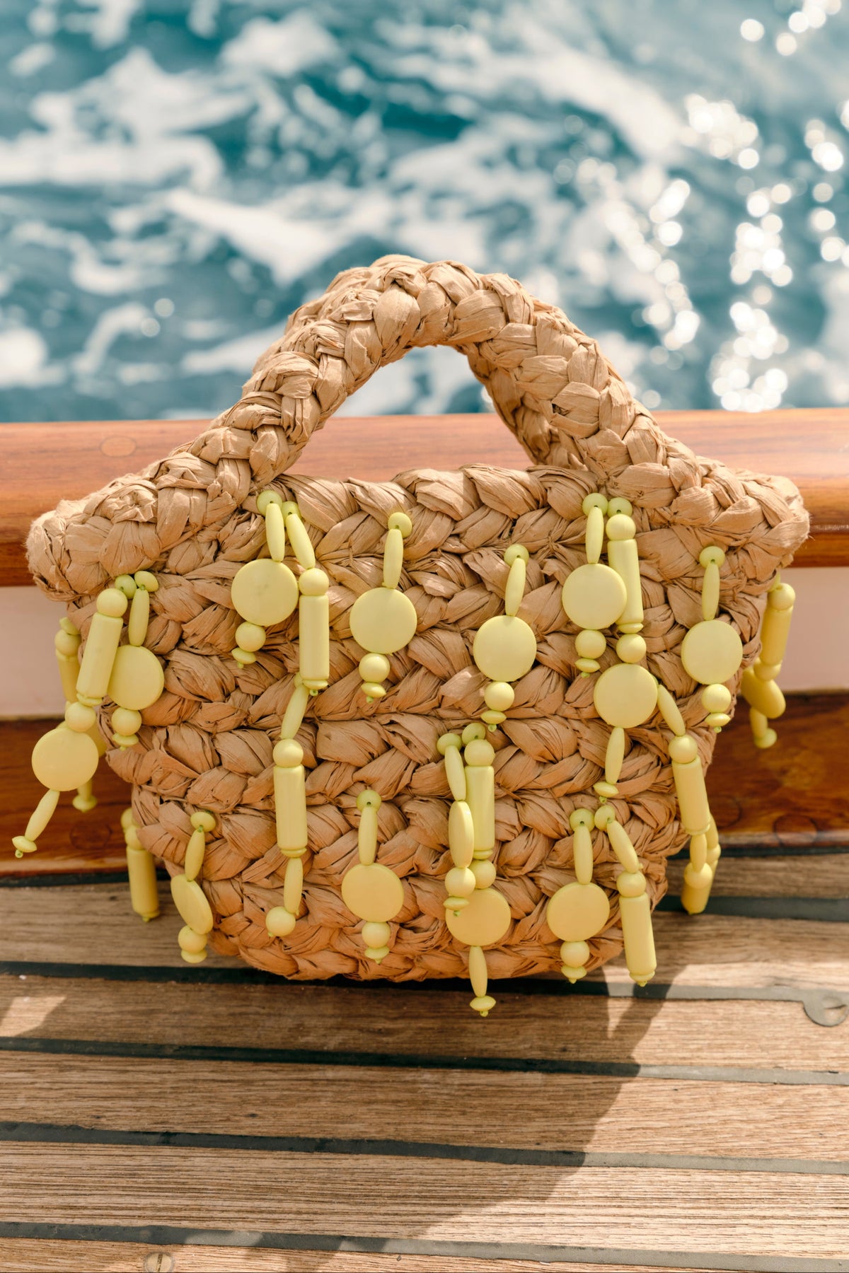 Beaded Shelly Bag in Natural/Lime