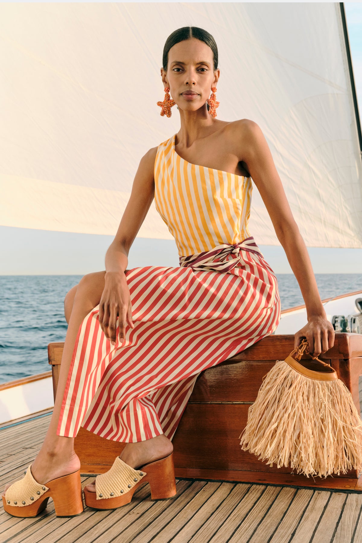 Belem Poplin Midi Dress in Red Stripe Combo