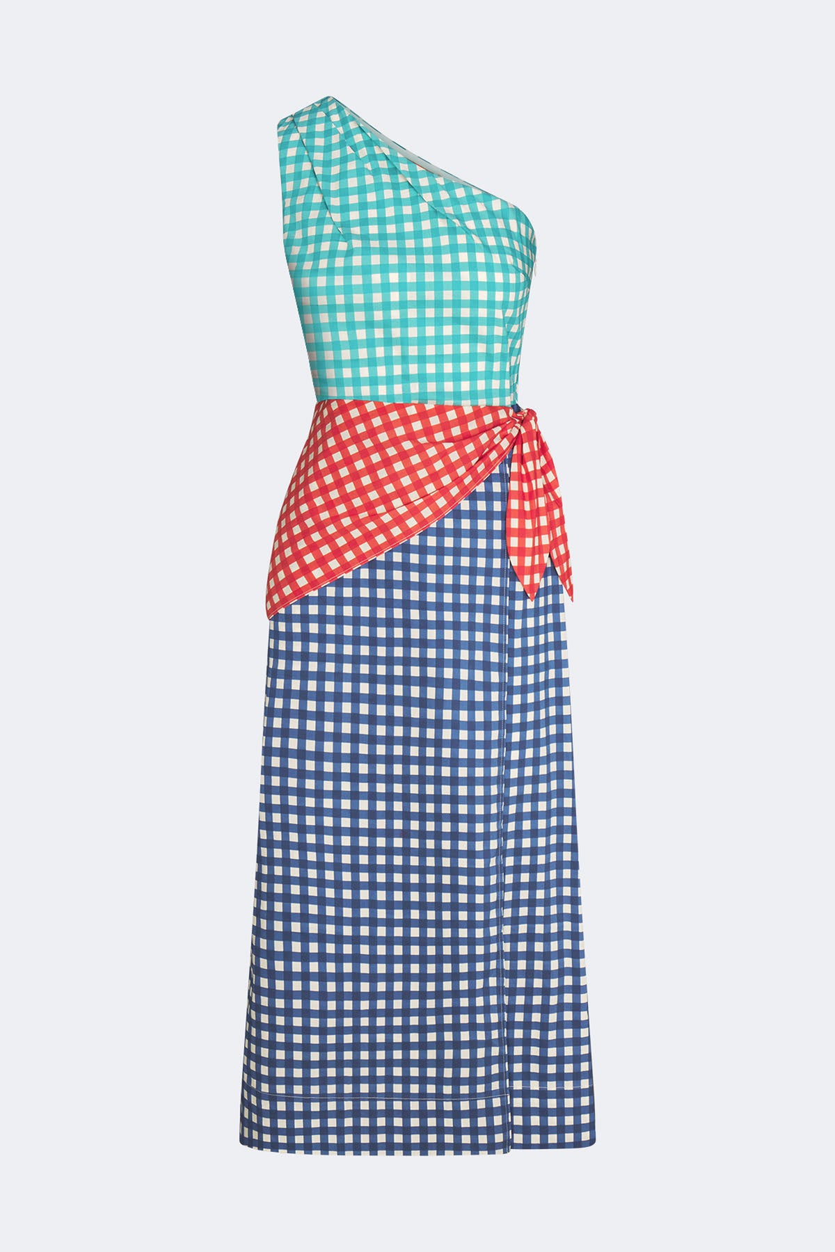 Belem Poplin Midi Dress In Teal Gingham Multi