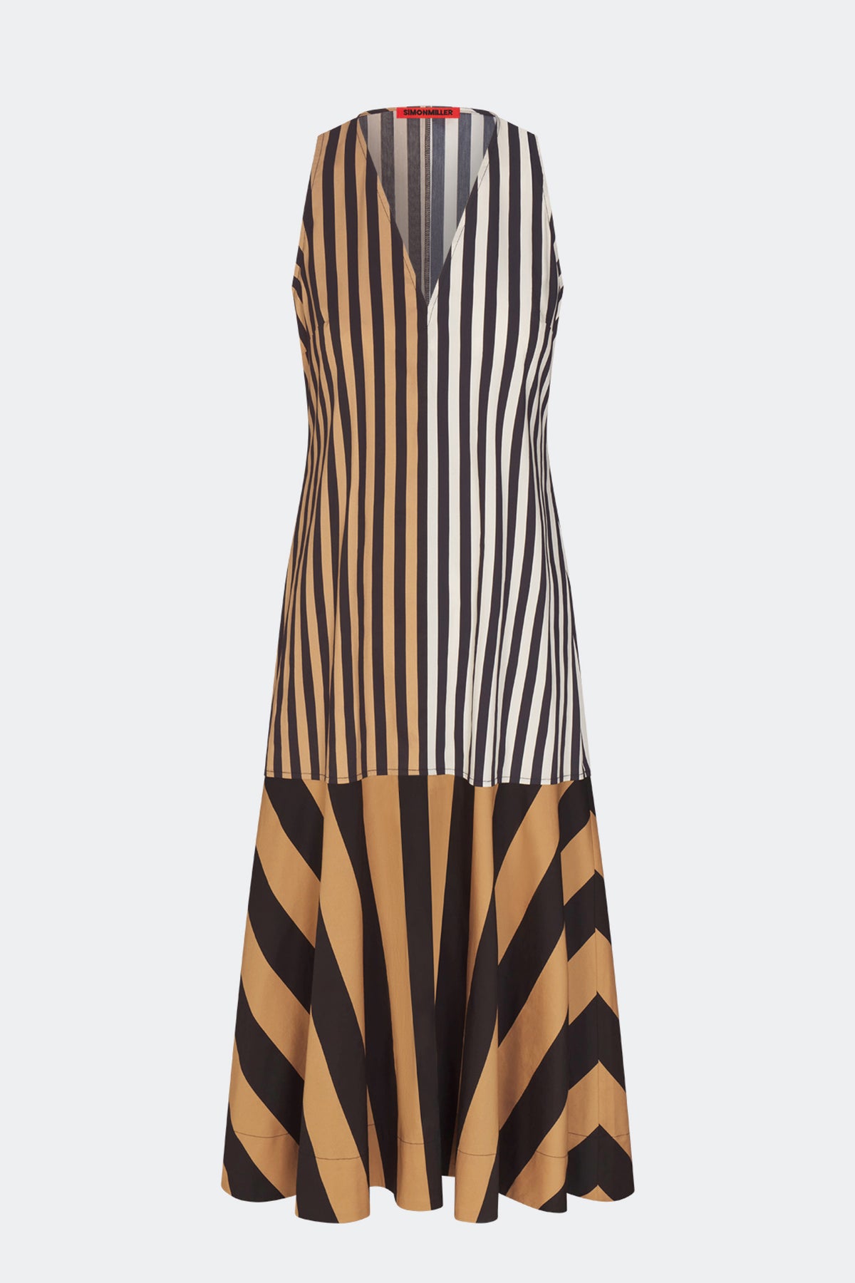 Celeste Poplin Dress In Black/Tan Stripe Combo