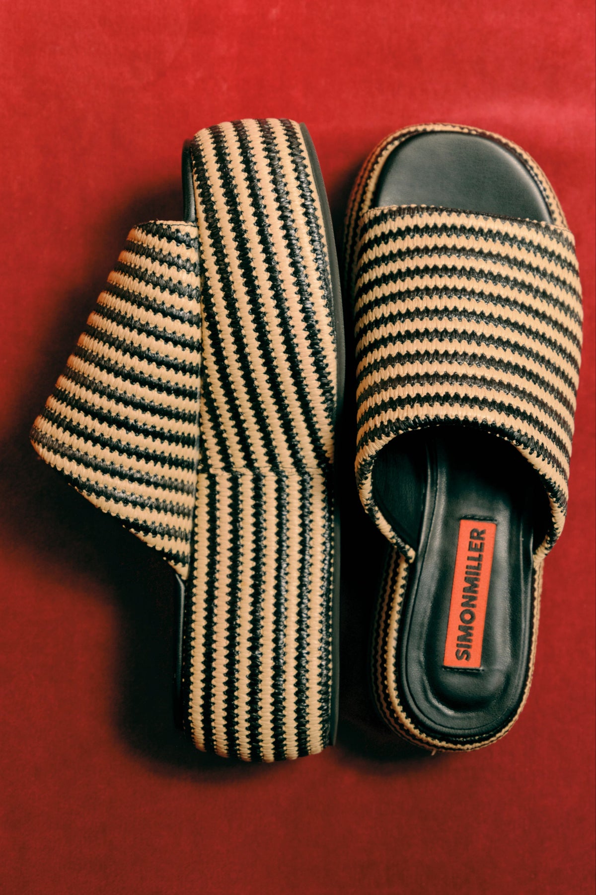 Stripe Raffia Cloudy Platform in Black/White Micro Stripe