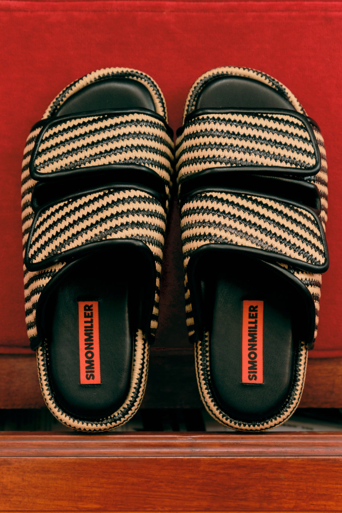 Stripe Raffia Cro Slide in Black/White Micro Stripe