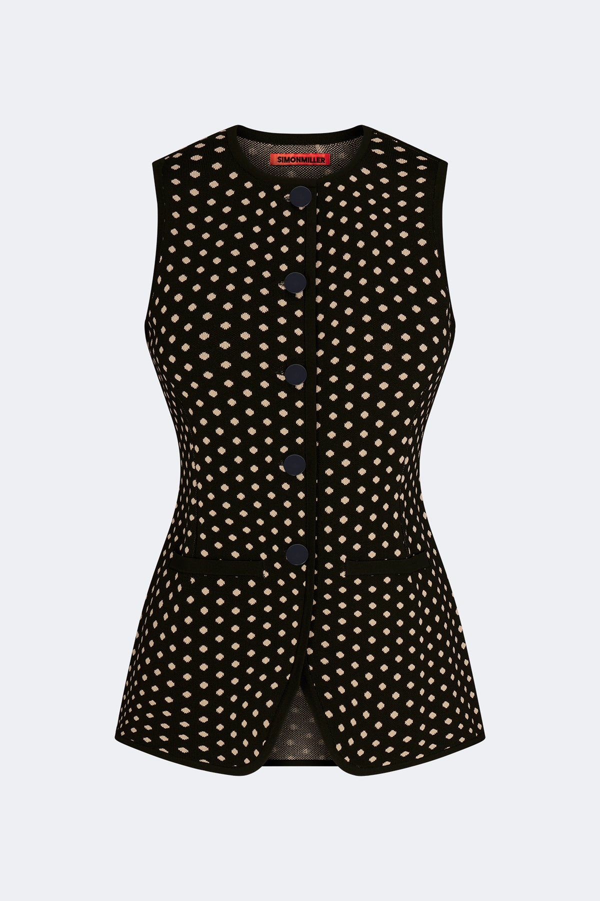 Del Mar Knit Vest In Black/Tan Polka Dot