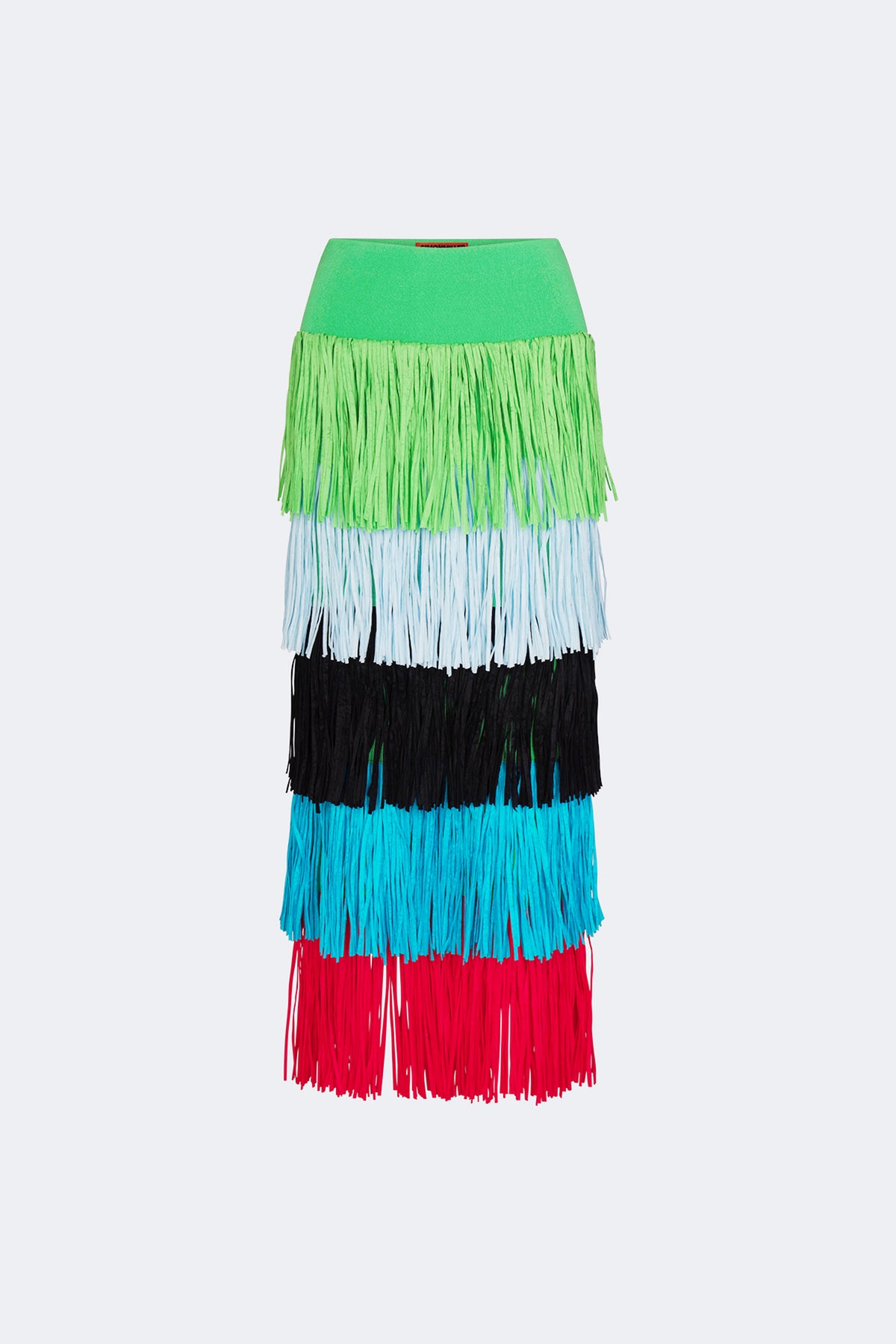 Dio Fringe Knit Skirt In Grass Green Multi