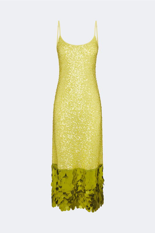 Imogen Sequin Midi Dress In Peridot Combo