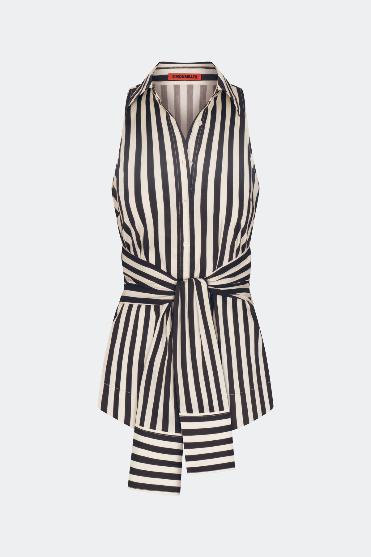 Inna Sleeveless Poplin Top In Black/White Stripe