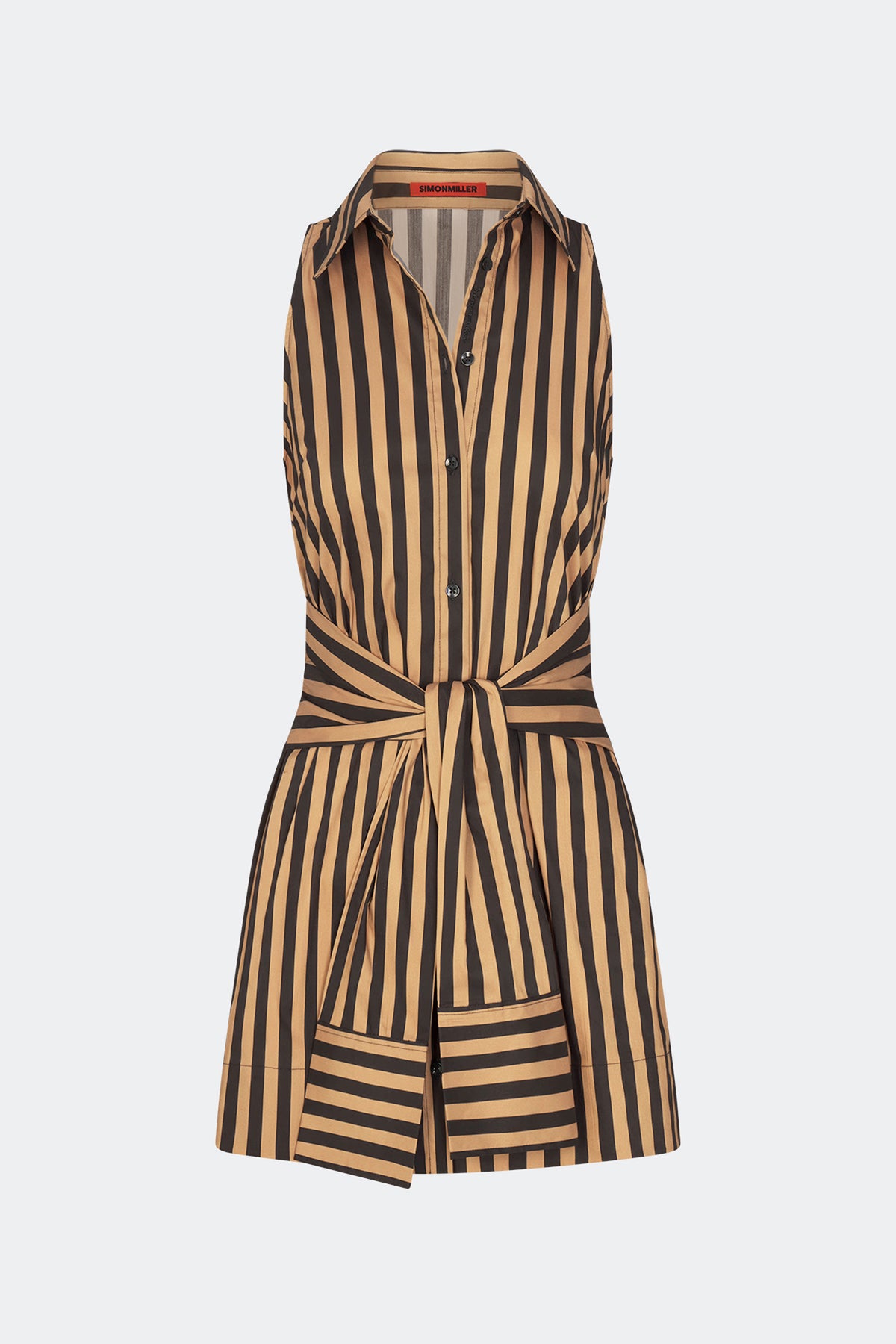 Inna Sleeveless Poplin Mini Dress In Black/Tan Stripe