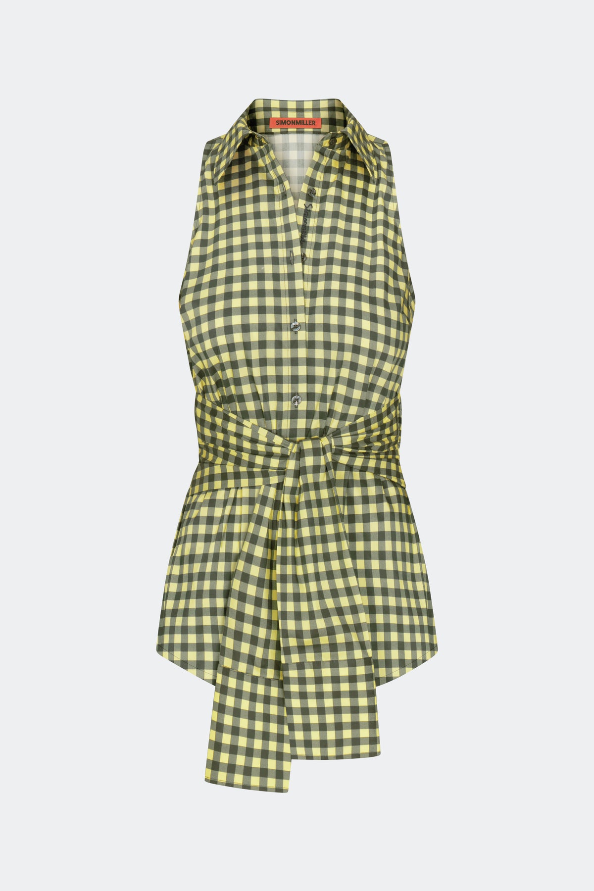 Inna Sleeveless Poplin Top In Peridot/Ebony Gingham