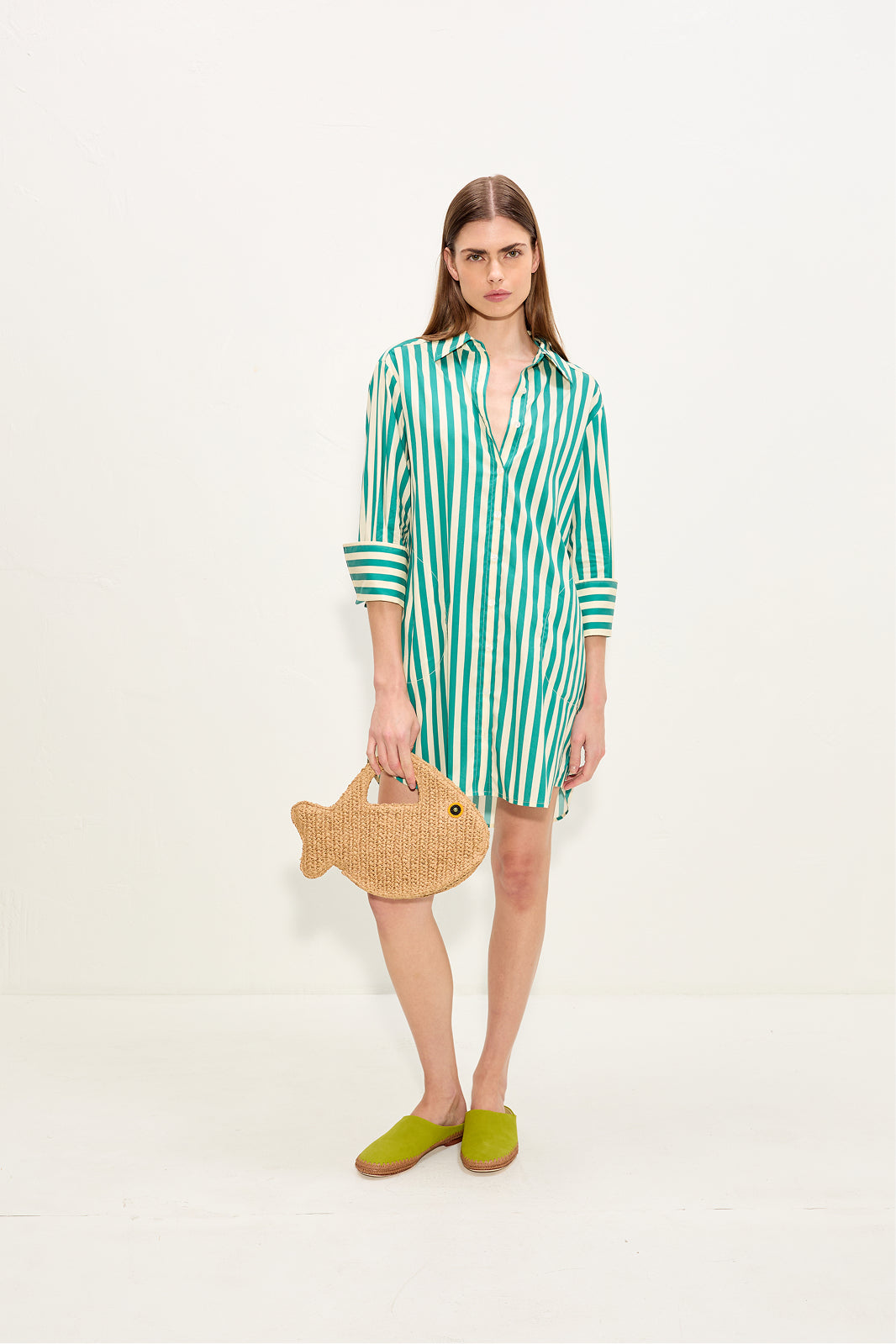 Kena Poplin Dress In Teal/Cream Stripe