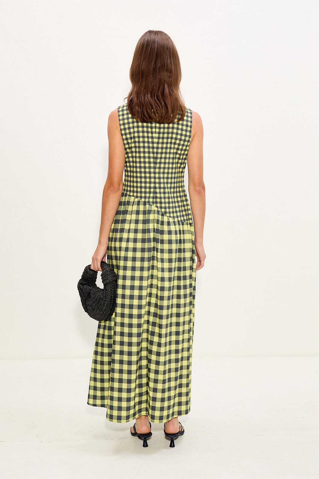 Laurel Poplin Midi Dress In Peridot/Ebony Gingham