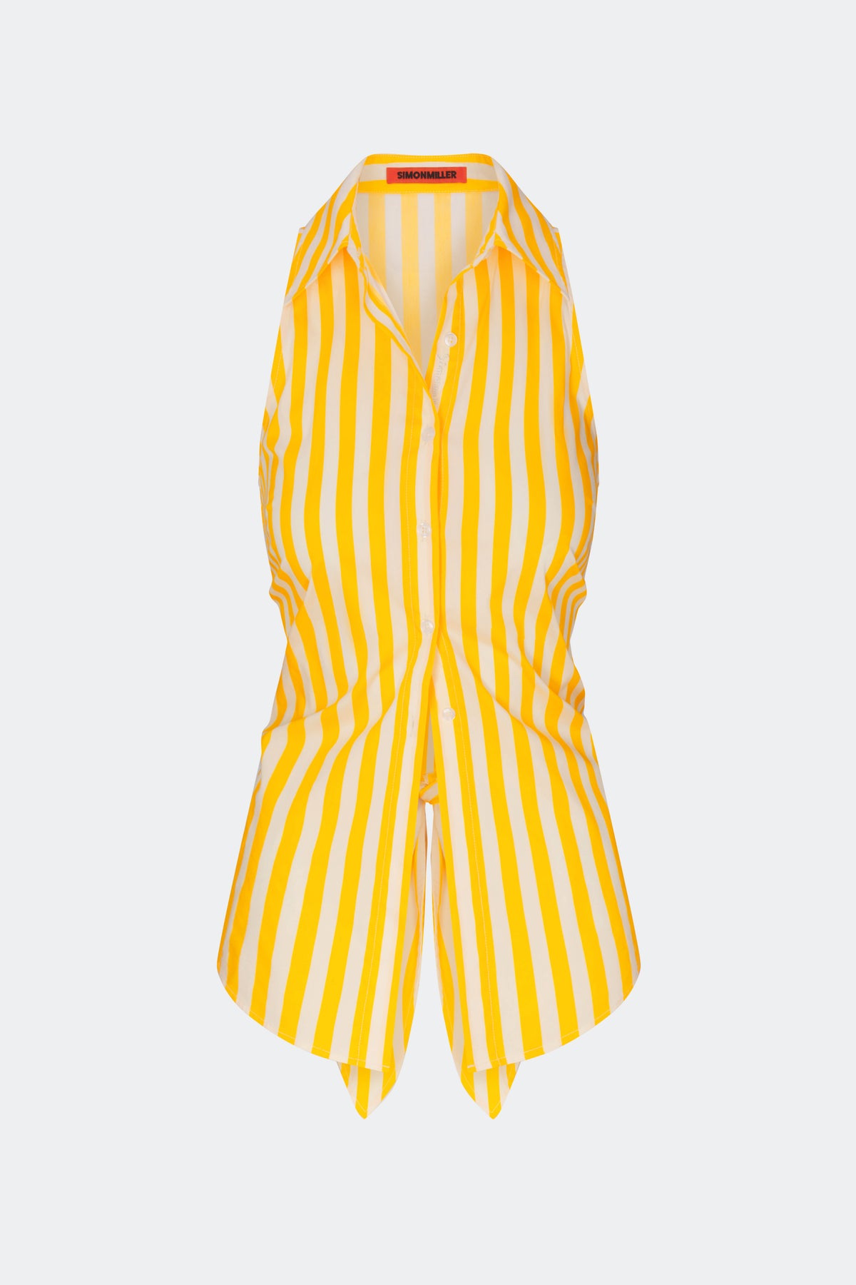 Loch Sleeveless Poplin Button Up in Sungold/Ecru Stripe